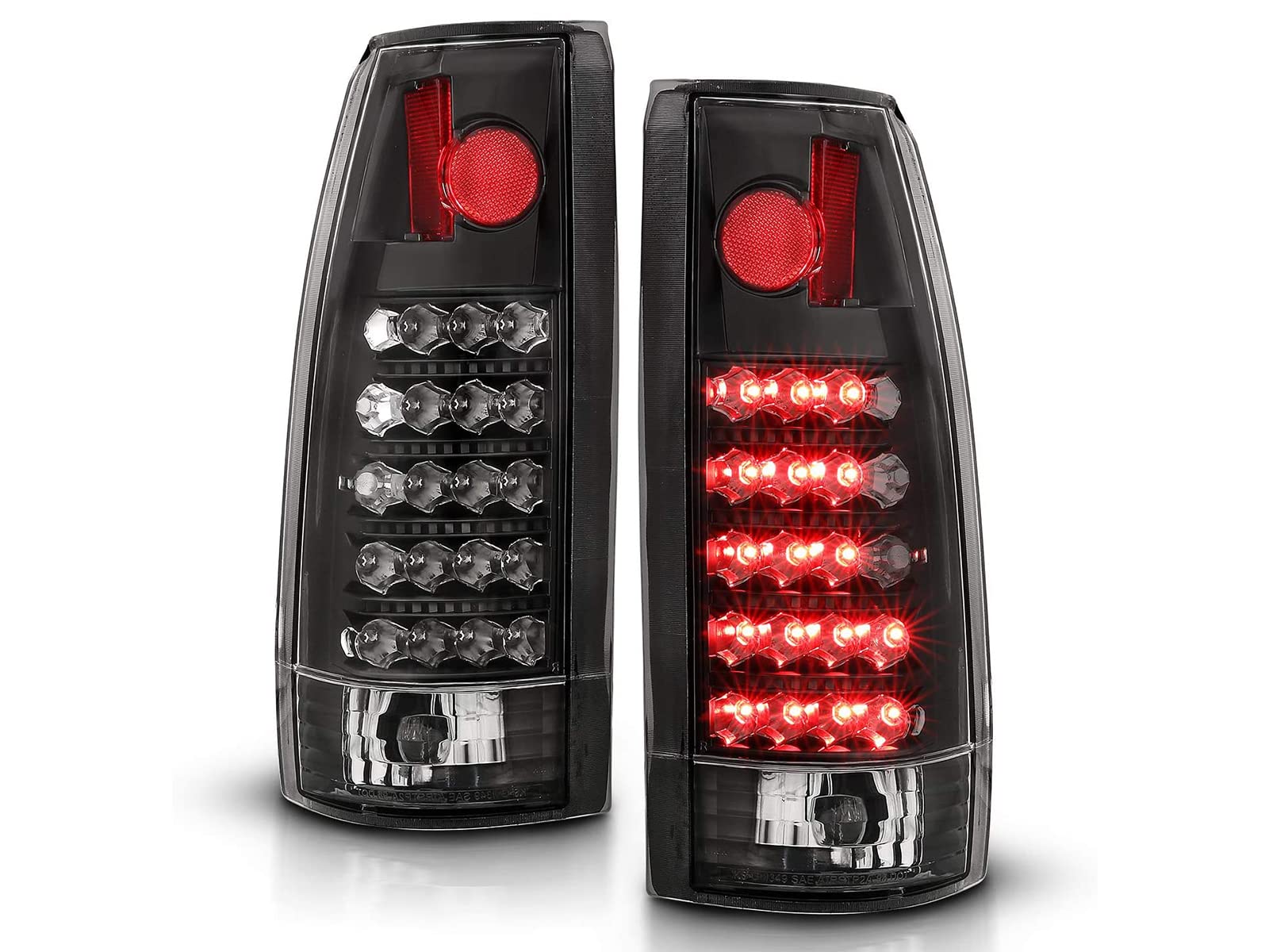 AmeriLite LED Tail Lights Assembly Pair - Black Housing for 1988-1999 Chevy GMC C/K Pickup Truck, Tahoe, Suburban (Driver & Passenger Side) | Durable Replacement Lights for Night Driving & Enhanced Safety