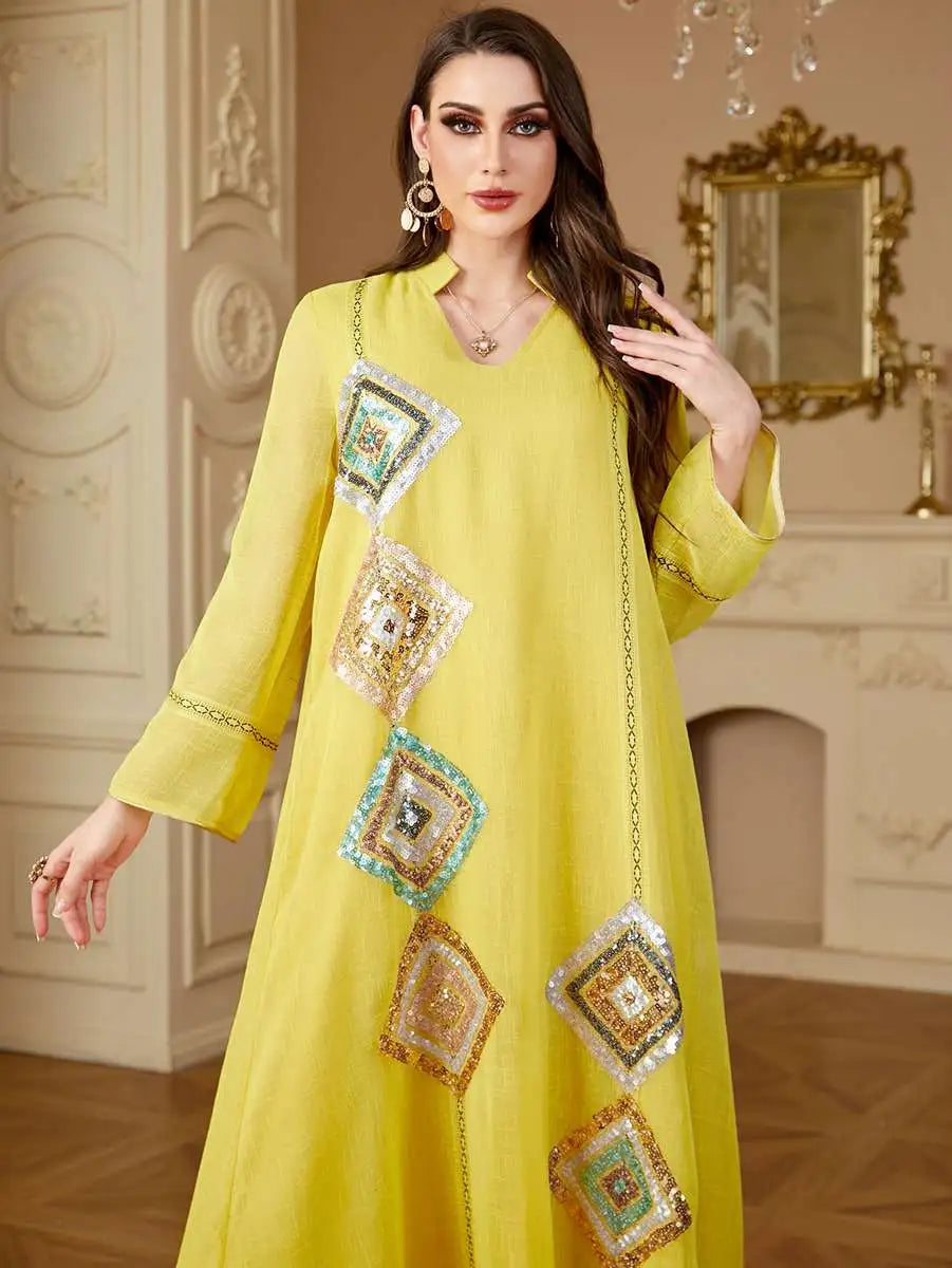 Elegant Eid Sequins Caftan Kaftan Jalabiya Dress for Women - Perfect for Party, Wedding & Special Occasions - Stylish Islamic Abaya for Festive Celebrations