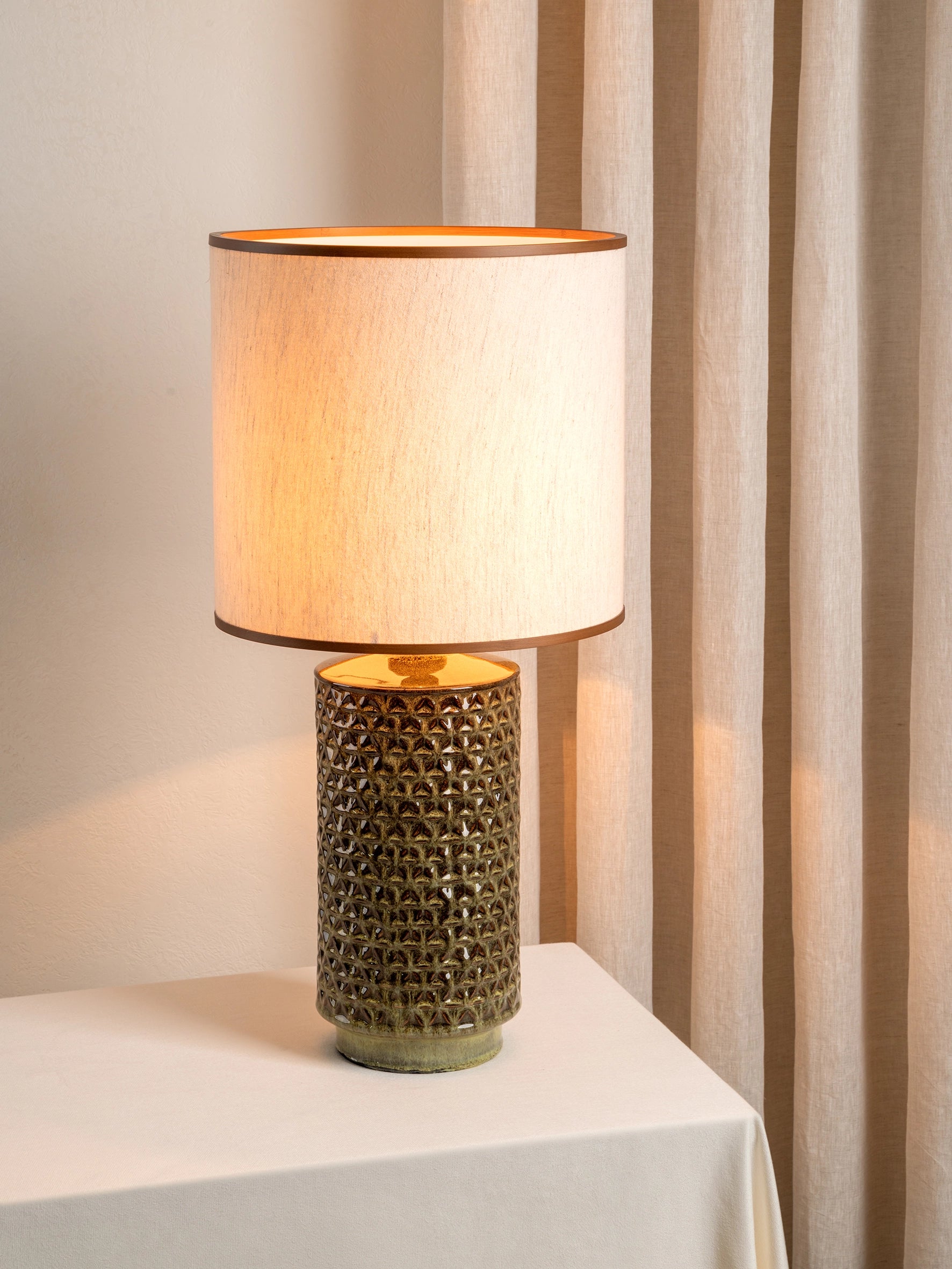Tall Green Glazed Ceramic Table Lamp - Modern Home & Office Lighting for Living Room, Bedroom, or Study | Filaree