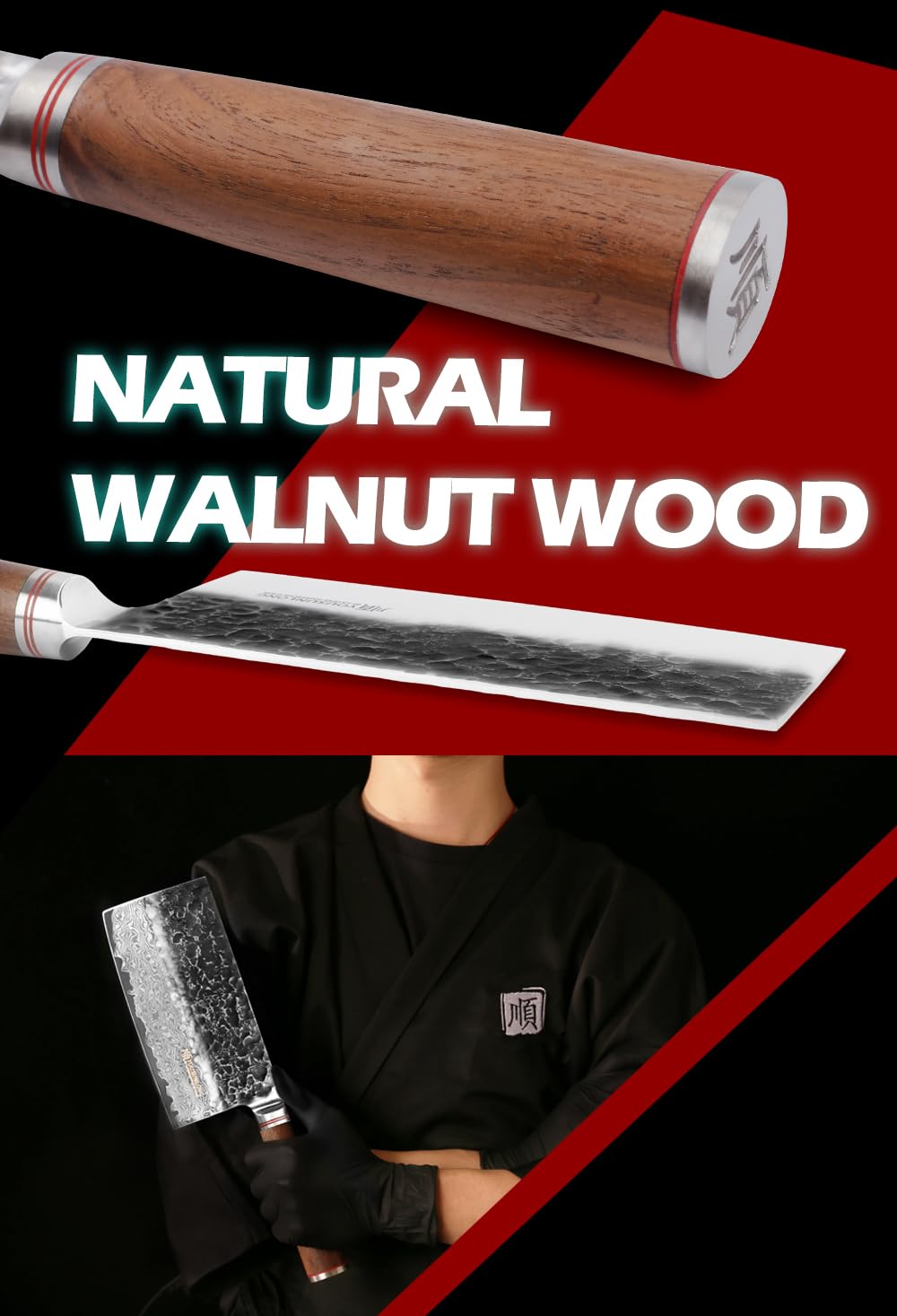 Premium 7-inch Japanese Damascus Steel Meat Cleaver - Professional Chef Knife with Walnut Wood Handle & Leather Sheath - Perfect for Chopping Meat, Vegetables & Herbs in Home Kitchens & Restaurants