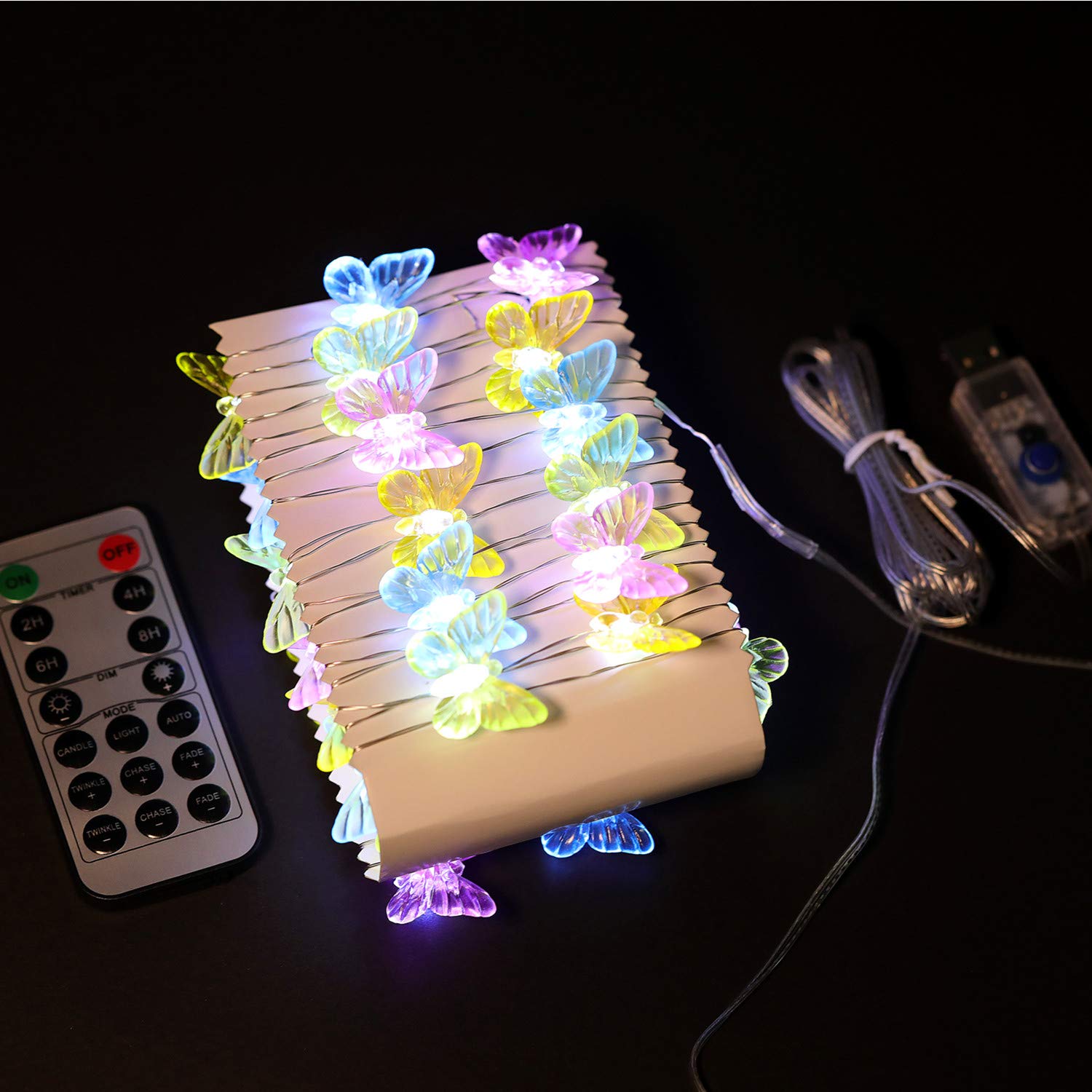 Butterfly String Lights - 40 LED USB Plug-in with Remote Control, 8 Lighting Modes, 21.1ft Waterproof Fairy Lights for Indoor Outdoor Garden, Patio, Party, Wedding, Christmas Decor | Perfect for Bedroom, Backyard, Holiday & Festival Decorations