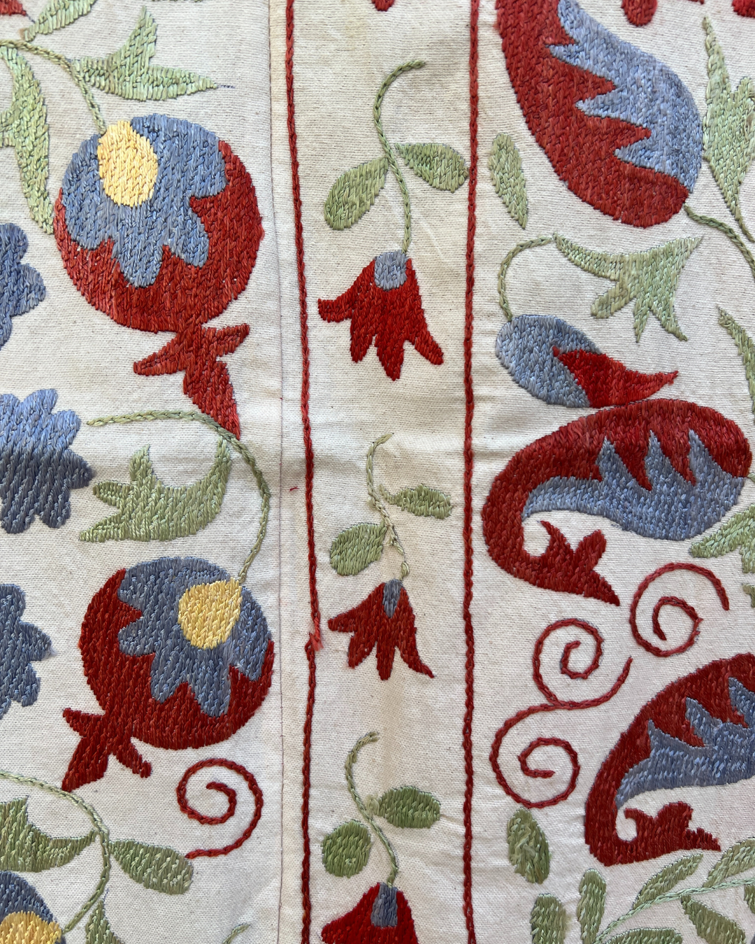Suzani No 222 Handmade Embroidered Cotton Pillow Cover - Bohemian Home Decor for Living Room, Bedroom & Sofa