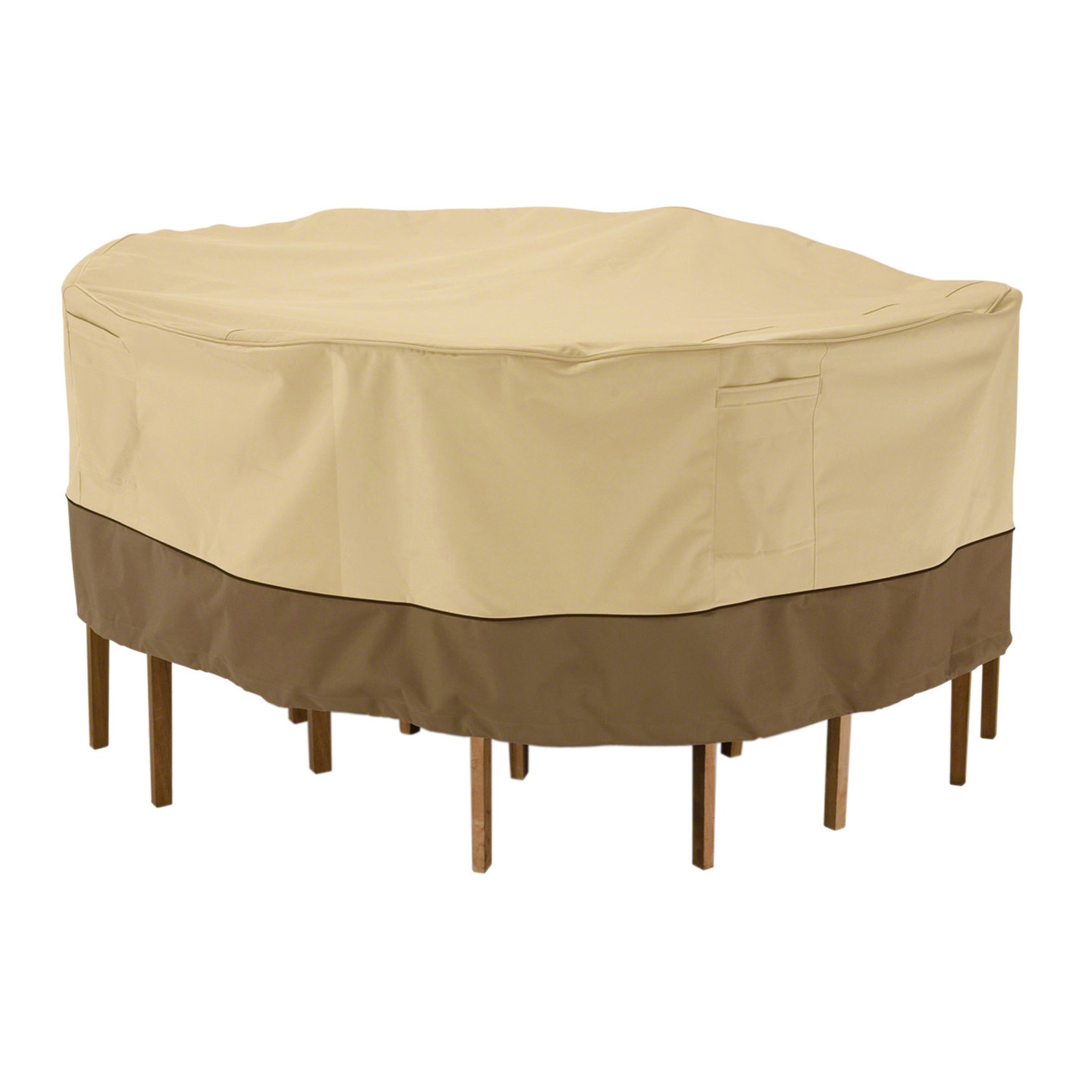 Classic Accessories Veranda 60-Inch Round Waterproof Patio Table & Chair Set Cover - Outdoor Furniture Protection for All Seasons - Perfect for Backyard, Deck, and Garden Use