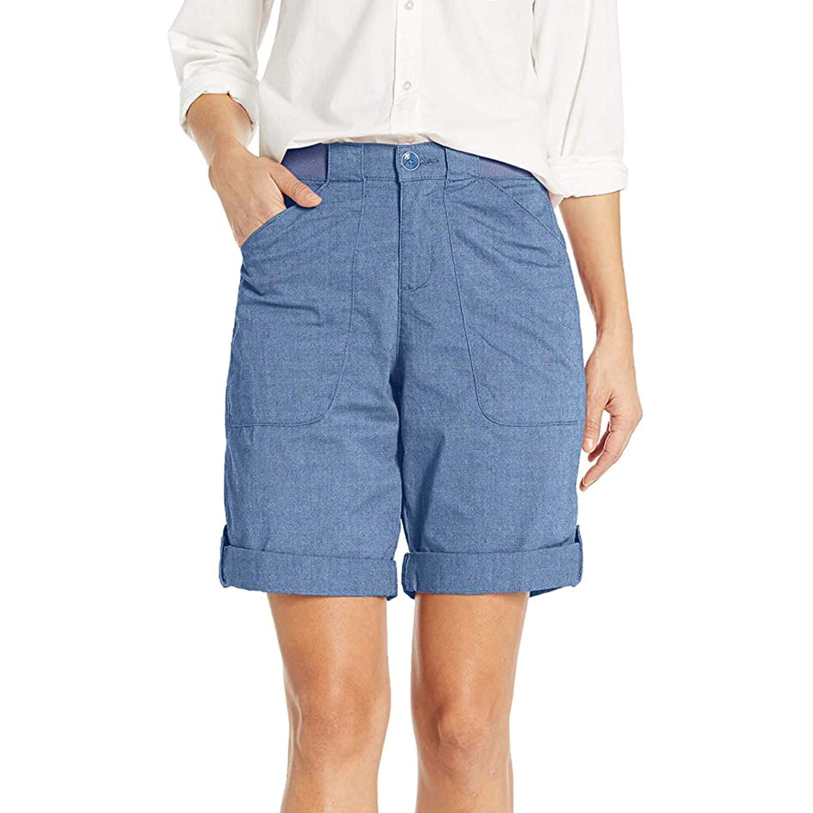 Women's Stretchy Bermuda Shorts - Soft Comfy Casual Summer Athletic Shorts with Pockets | Perfect for Travel, Yoga & Everyday Wear