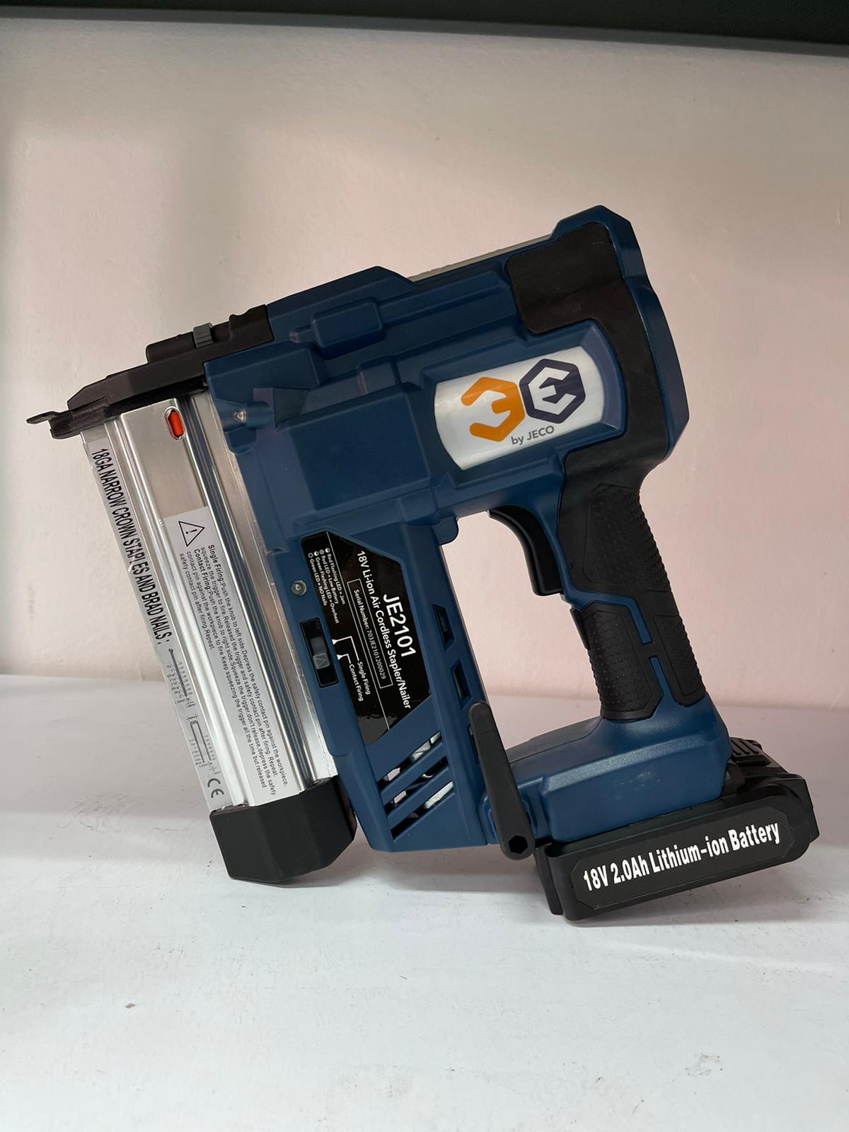 3E 18V Cordless 2-in-1 Stapler & Nailer with 2.0Ah Battery - JE2101 Model | Perfect for DIY Projects, Home Repairs, and Woodworking Tasks