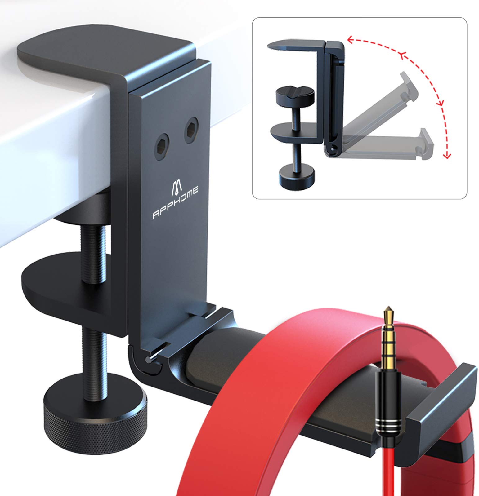 Foldable Under Desk Headphone Hook Stand with Built-in Cable Clip - Space Saving Headset Holder for Gaming, Office & Travel - Perfect for PC, Backpack & Purse Organization