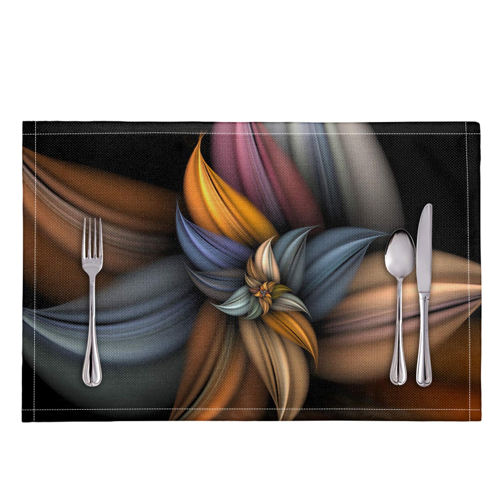 Vintage Floral Placemats Set of 6 - Yellow School Bus Design, Easy to Clean Brown Table Mats for Dining Room Decor, Kitchen Table Setting, and Holiday Party Decorations