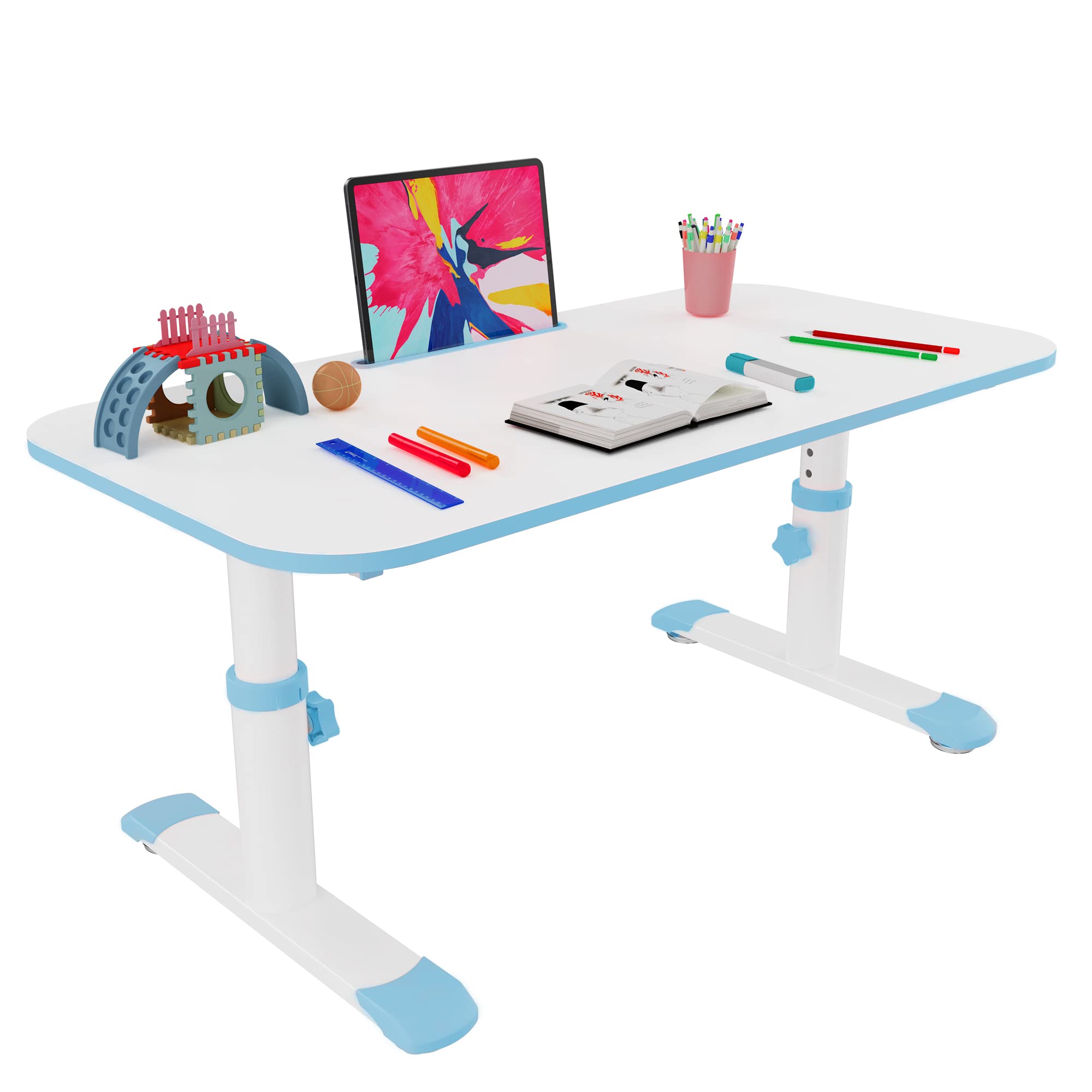DESIGNA 39 Inch Adjustable Kids Table - 6 Height Levels, Multifunctional Children's Study Desk for Learning, Drawing, Eating & Playtime - Ergonomic Toddler Activity Table for Home & Classroom (Blue)
