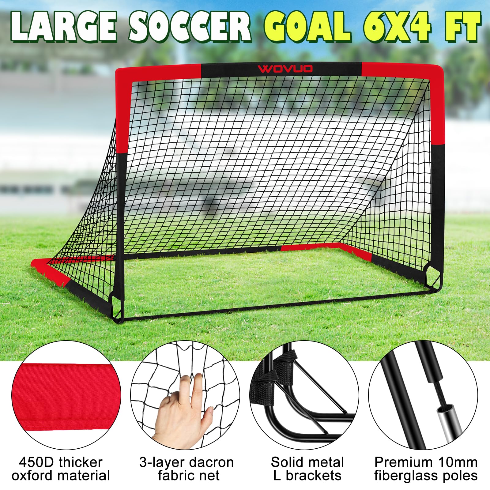 Portable Kids Soccer Goal Set of 2 - 6x4 ft Backyard Soccer Goals with Target, Ball & Cones - Adjustable Training Equipment for Ages 3-14 - Perfect for Outdoor Sports, Birthday Gifts & Youth Soccer Practice