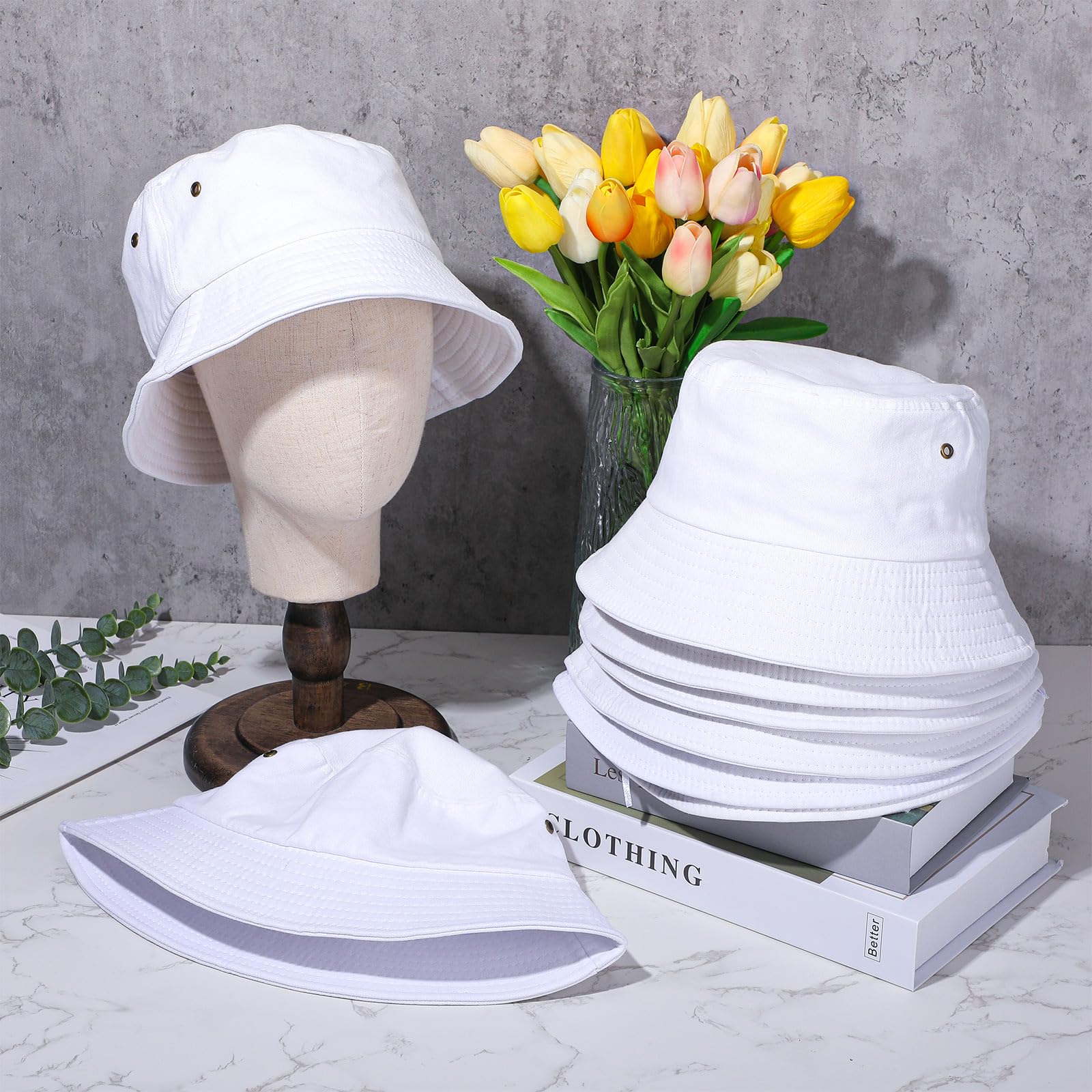 Xtinmee 36 Pcs Washed Cotton Bucket Hats - Bulk Packable Unisex Lightweight Summer Sun Hats for Women & Men | Perfect for Travel, Beach, Outdoor Activities & Fashion Accessories