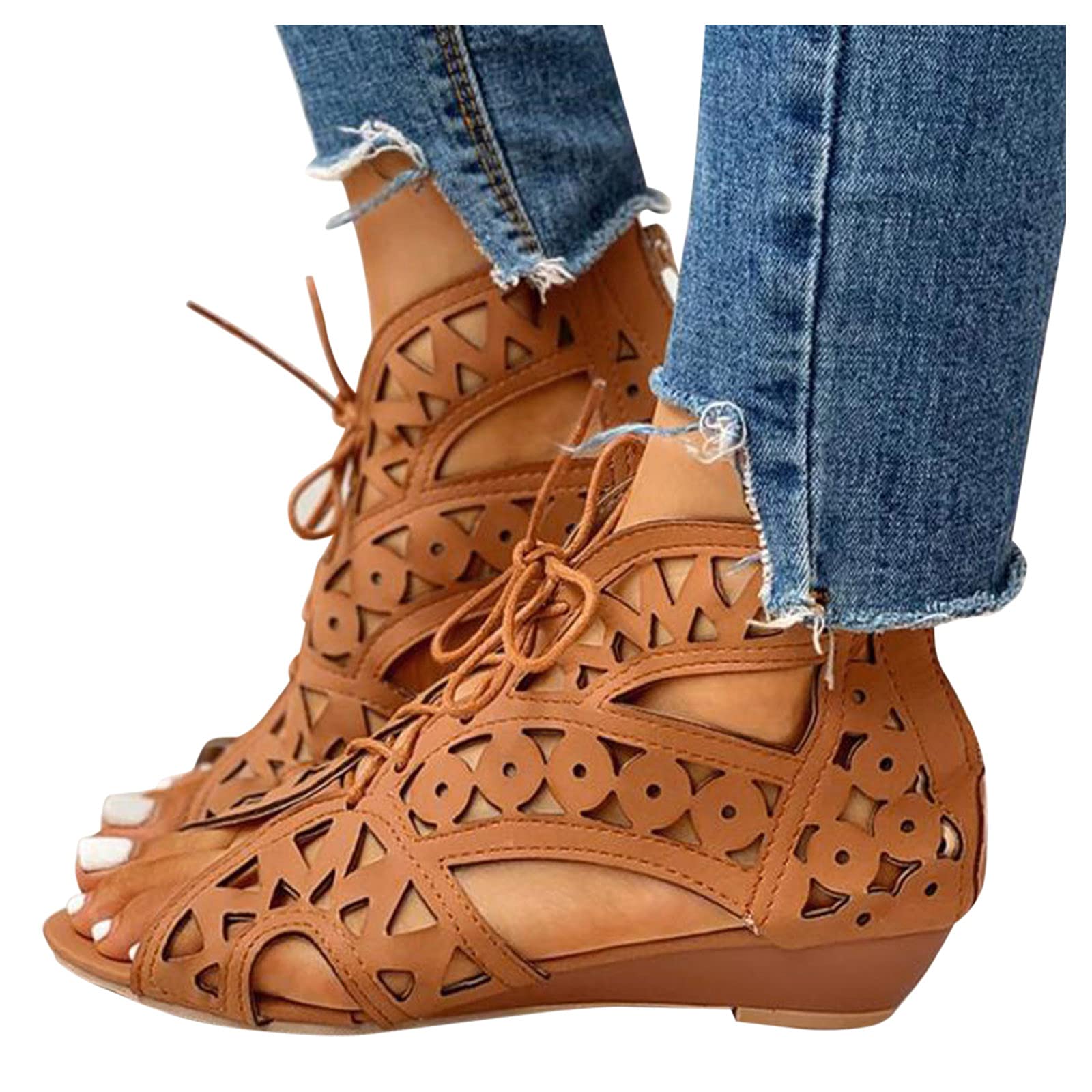 Nihewoo Women's Casual Retro Wedge Sandals with Zipper - Hollow Out Platform Sandals for Summer, Dressy & Comfortable - Perfect for Beach, Vacation, and Everyday Wear