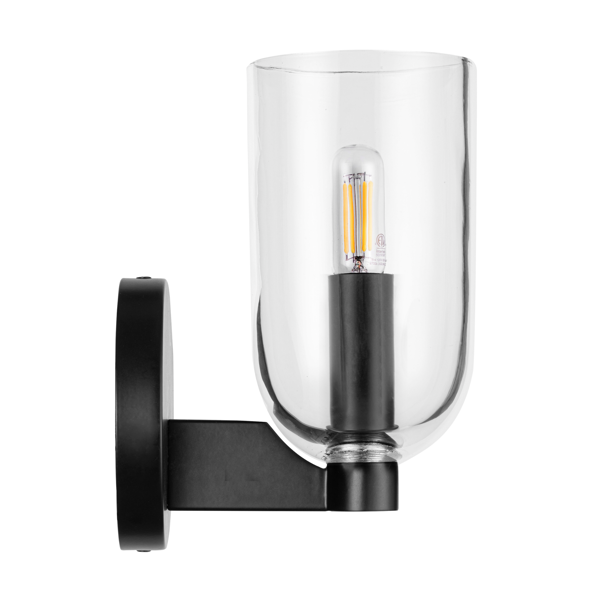 1 Light Hansley Wall Sconce - Matte Black Finish with Clear Glass Shade | Modern Wall Lighting for Bedroom, Living Room, Hallway & Entryway