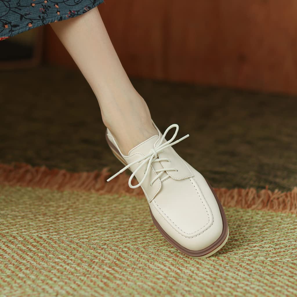 Women's Classic Lace-Up Loafers - Square Toe Leather Oxford Shoes for Work & Office | Comfortable Low Heel Dress Flats | Perfect for Business Casual, Commuting & Professional Outfits