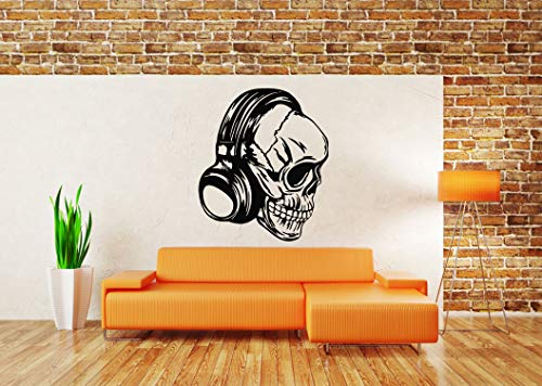 DJ Headphones Skull Wall Sticker - Vinyl Music Logo Decal for Room Decor, Party & Studio Art Mural (SA3815) - Perfect for Bedroom, Gaming Room & Music Studio Wall Art