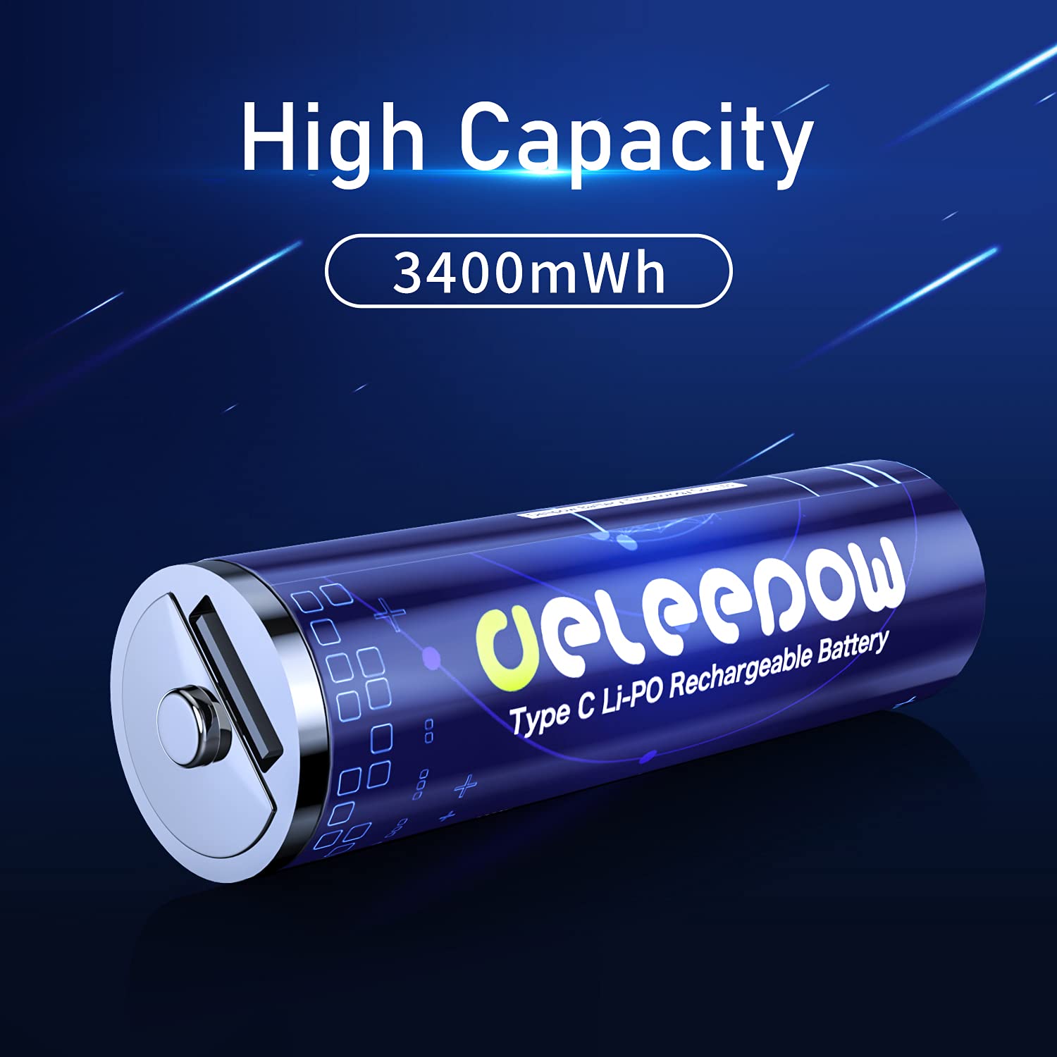 Deleepow USB-C Rechargeable AA Lithium Batteries 3400mWh 4-Pack - 1500 Cycles with Fast Charging Cable for Cameras, Flashlights, Game Controllers & Smart Home Devices