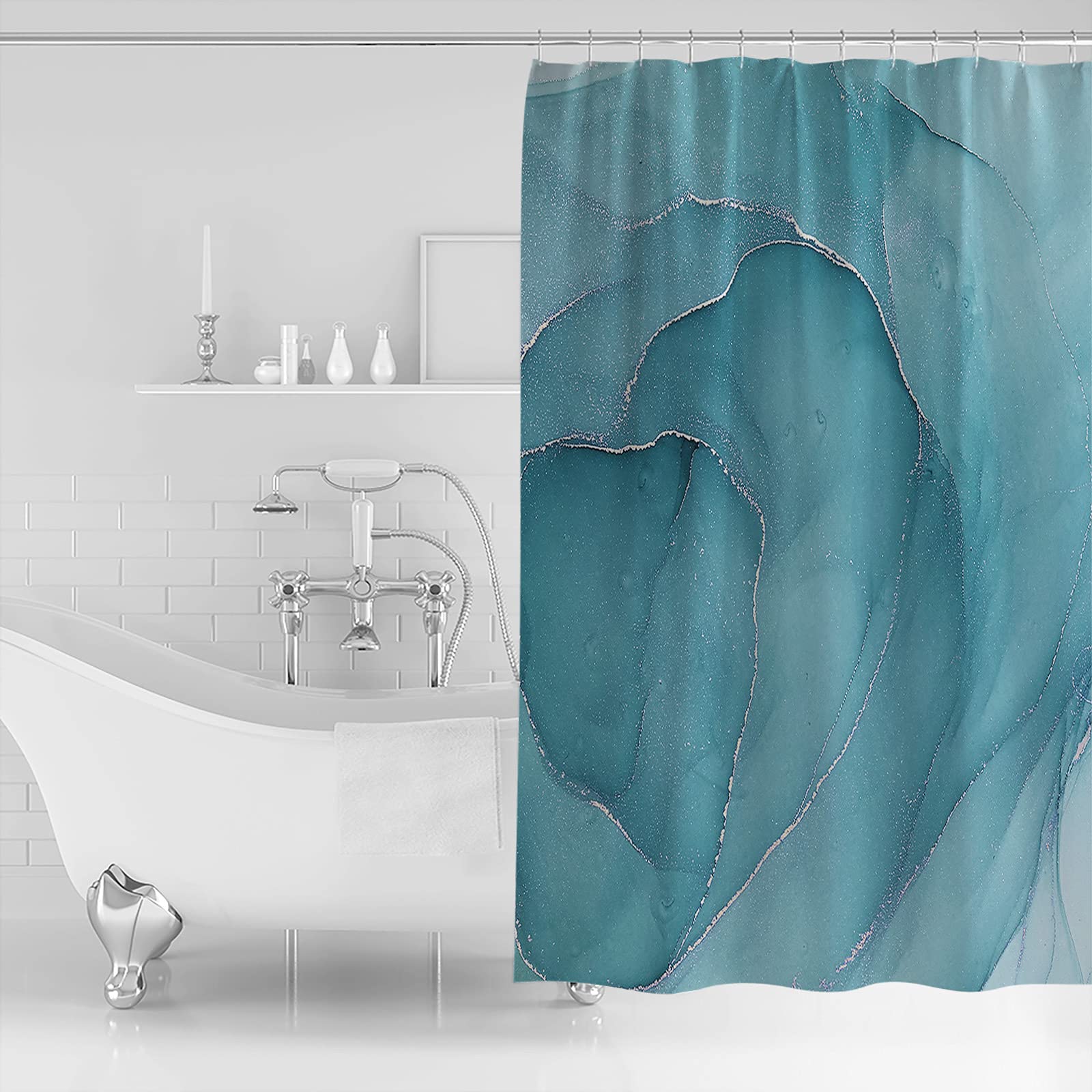 Waterproof Marble Shower Curtain Set - 72x72 Inch Abstract Agate Textured Bathroom Decor with 12 Hooks | Modern Washable Fabric for Luxury Bathrooms & Spa-Like Showers