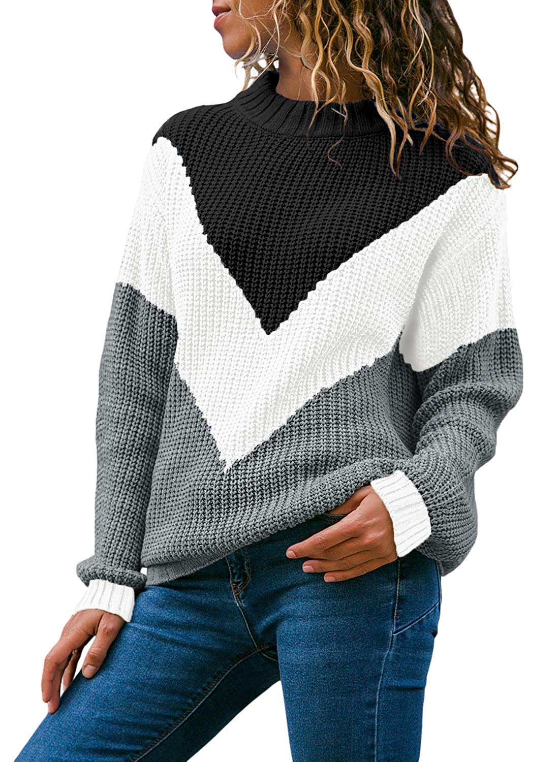 Alsol Lamesa Women's Color Block Pullover Sweater - Crew Neck Long Sleeve Casual Knit Sweater for Fall & Winter | Office Wear, Weekend Outfits, Layering Essentials