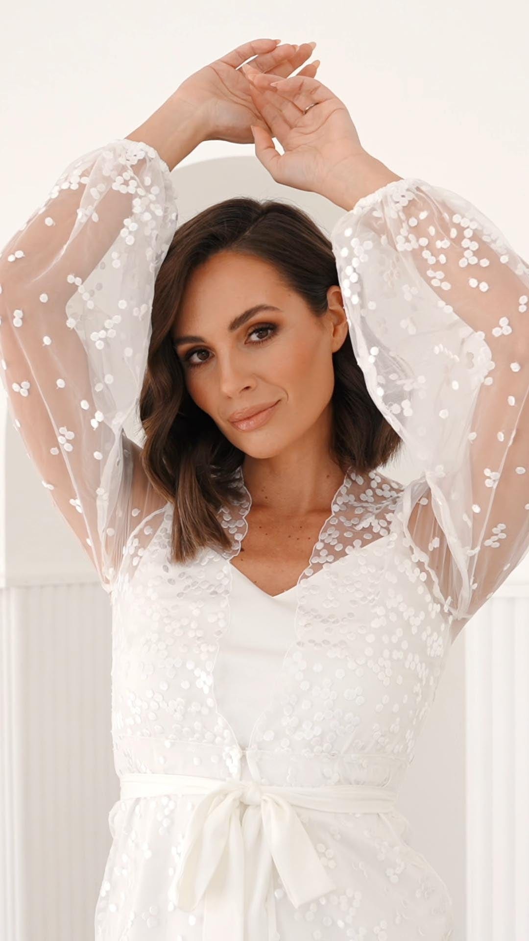 Camile Spot Lace Bridal Robe with Slip - Elegant Wedding Gown for Bridal Shower, Getting Ready & Honeymoon - Plus Size Available
