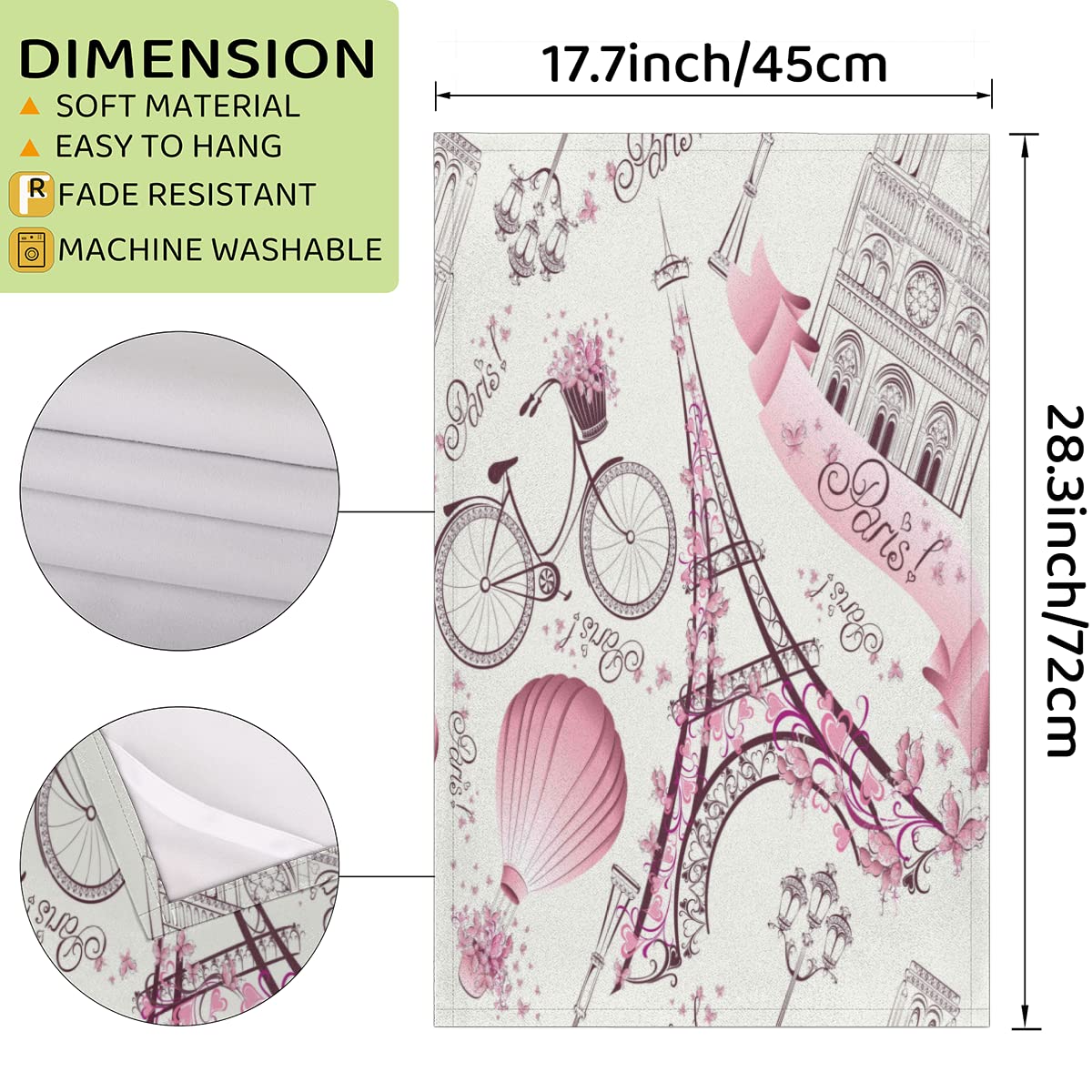 AUUXVA Paris Eiffel Tower Kitchen Towels Set of 2 - Absorbent Dish Cloths with Hanging Loop, French Themed Tea Towels & Hand Towels for Kitchen, Dining, Housewarming Gift, New Home Decor