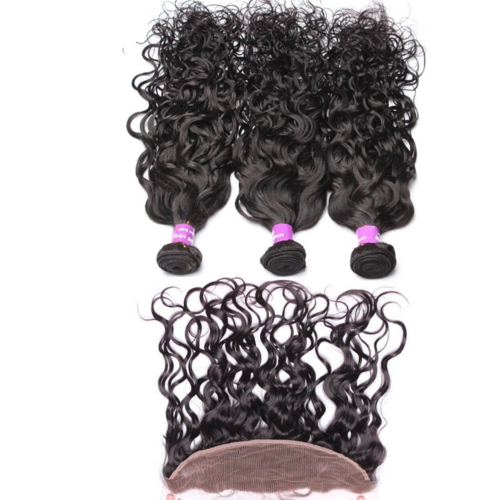 8A Brazilian Human Hair Weave - Water Wave 13x4 Lace Frontal Closure Unprocessed Virgin Hair (16