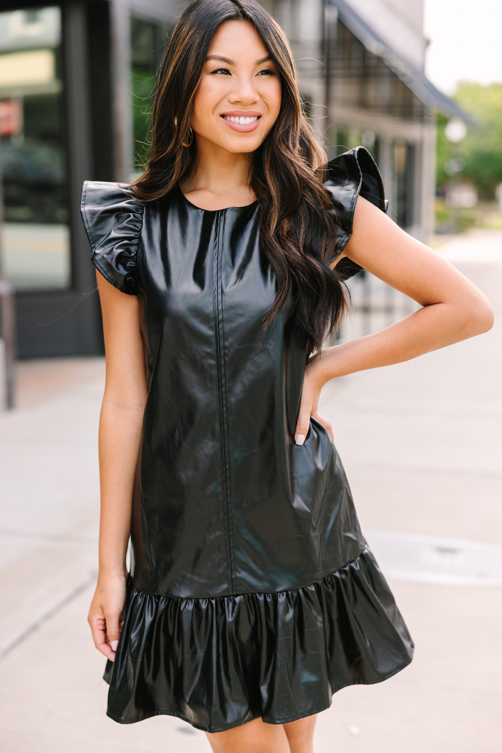 Elegant Black Faux Leather Dress for Women - Perfect for Office, Party & Evening Wear | Comfortable & Stylish Formal Attire
