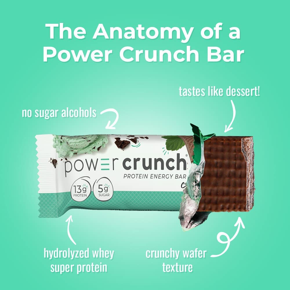 Power Crunch Protein Wafer Bars - 12 Pack of 1.4oz High Protein Snacks | Chocolate Mint Flavor | Keto Friendly, Low Carb Energy Bars for Gym, Hiking & On-the-Go Nutrition