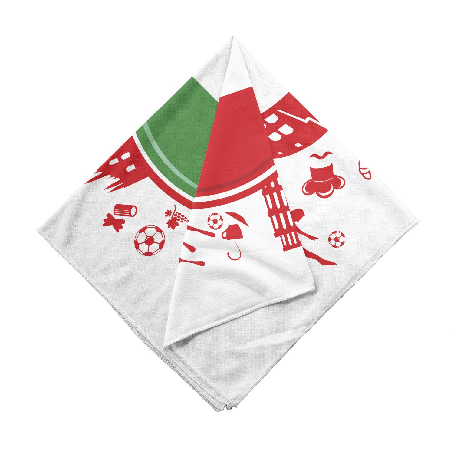 Lunarable Italian Flag Soccer Player Pizza Bandana Scarf - Red, Green & White Fashion Accessory for Sports Fans, Soccer Games & Italian-Themed Parties