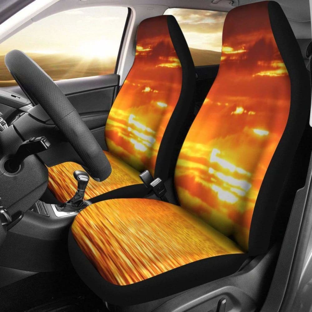 Stylish Beach Sunset Design 2-Piece Car Seat Covers - Universal Fit for Most Vehicles - Perfect for Road Trips & Beach Adventures