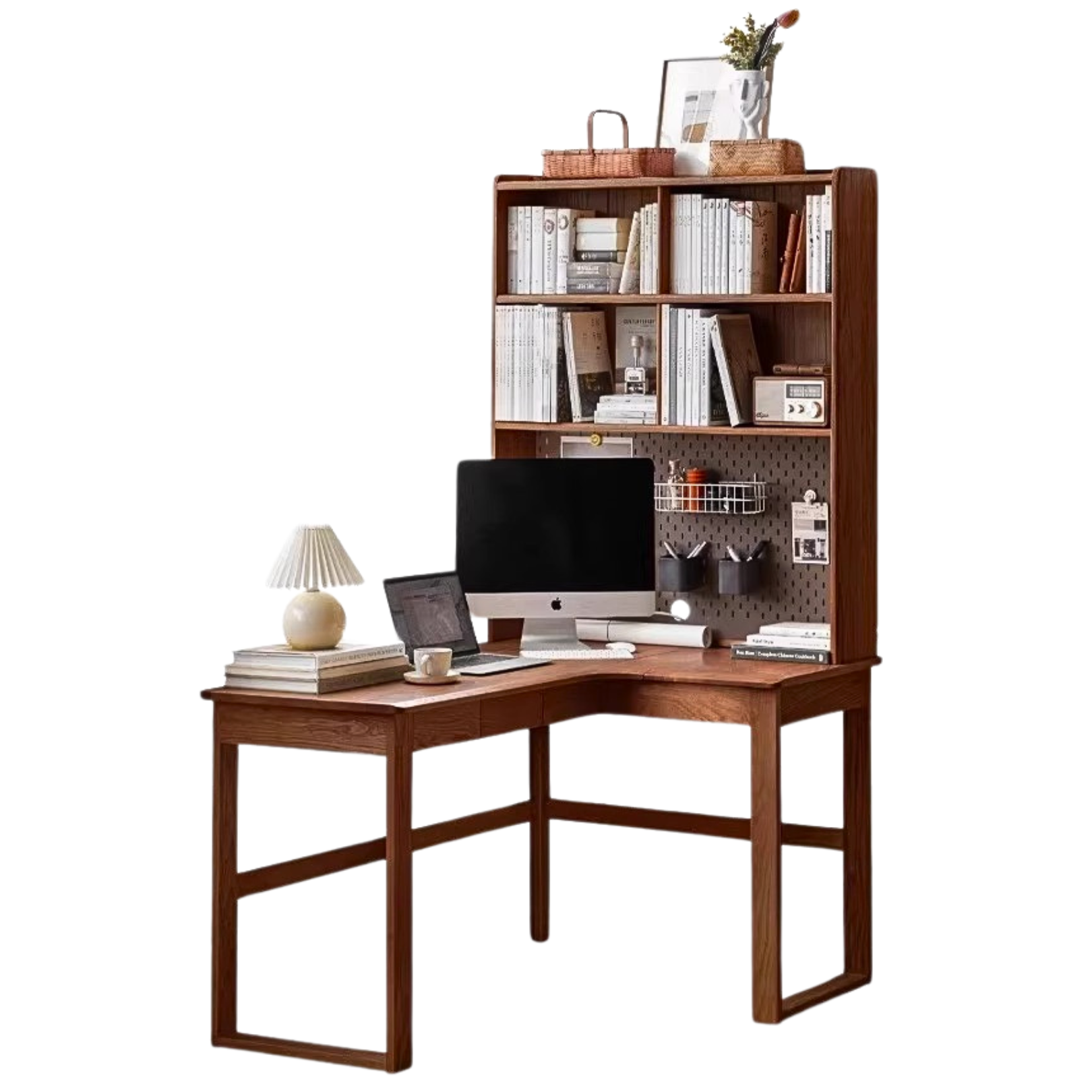 Solid Oak Wood L-Shaped Corner Office Desk - Modern Home & Office Workspace Solution for Productivity & Comfort