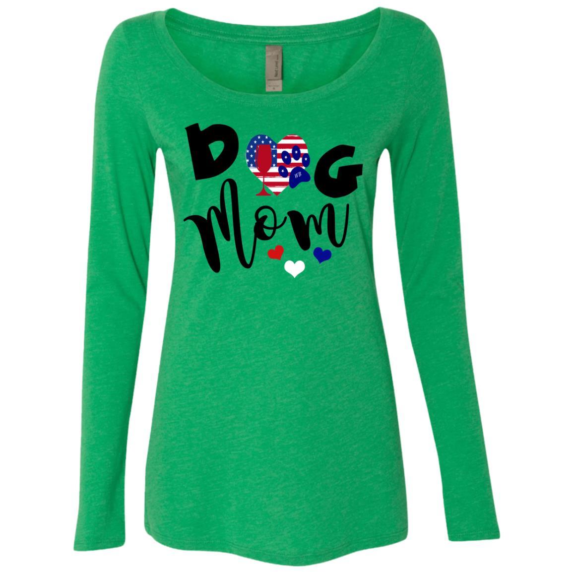WineyBitches.Co Dog Mom Ladies' Triblend Long Sleeve Scoop Neck T-Shirt - Comfortable Casual Wear for Dog Lovers, Perfect for Pet Parks, Dog Walks and Wine Nights
