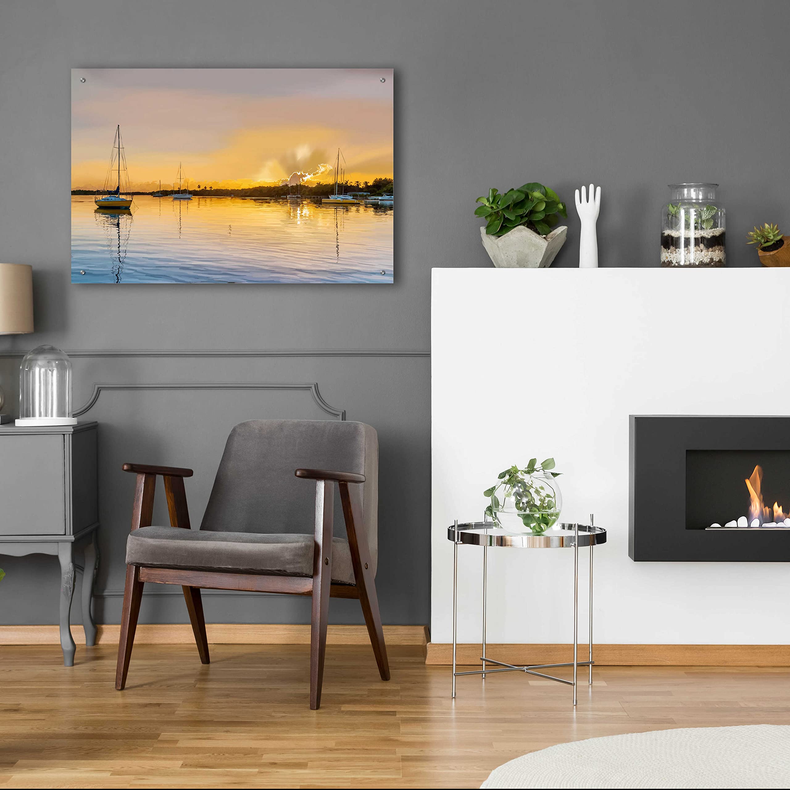 Emily Kalina 'In The Golden Light IV' Acrylic Glass Wall Art - 36x24 Inches Modern Abstract Painting for Living Room, Bedroom & Office Decor