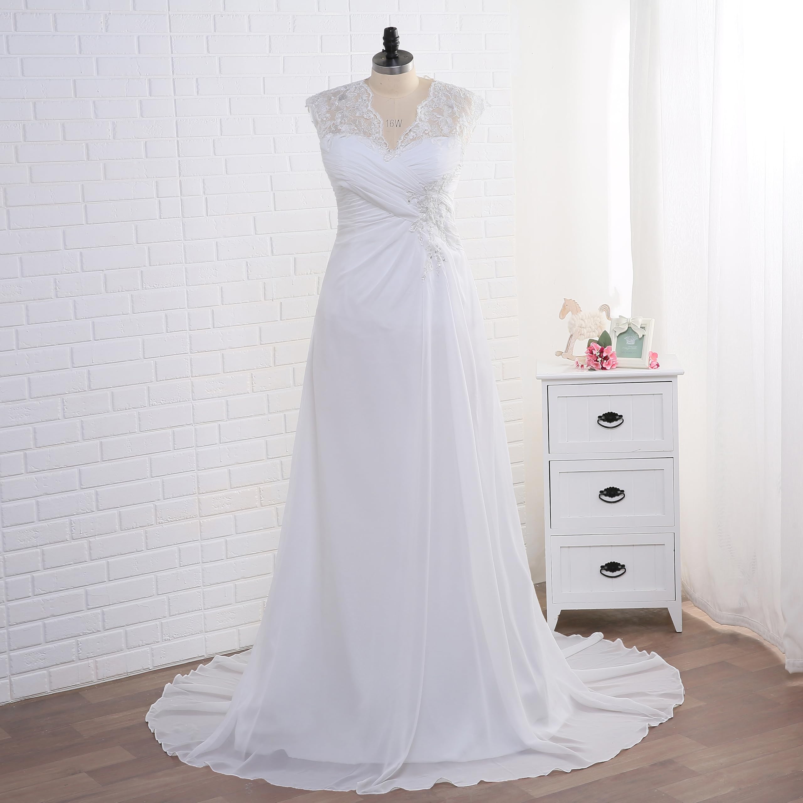Elegant Applique Lace Wedding Dresses for Women - V Neck Plus Size Beach Bridal Gowns for Bride | Perfect for Beach Weddings, Destination Ceremonies & Romantic Photos