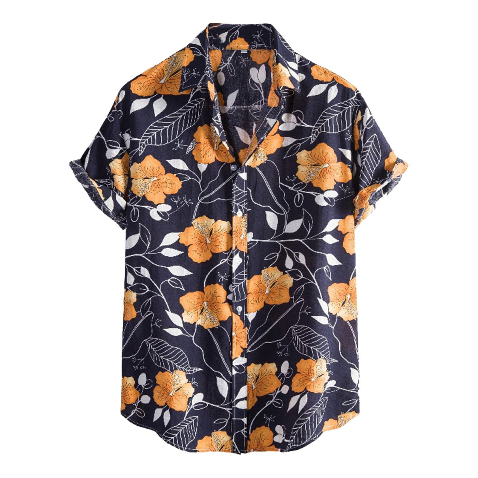 Men's Hawaiian Shirt Short Sleeve Floral Print Linen Button Down Casual Shirt (Sizes M-3XL) - Perfect for Beach Vacation, Summer Party & Tropical Getaway