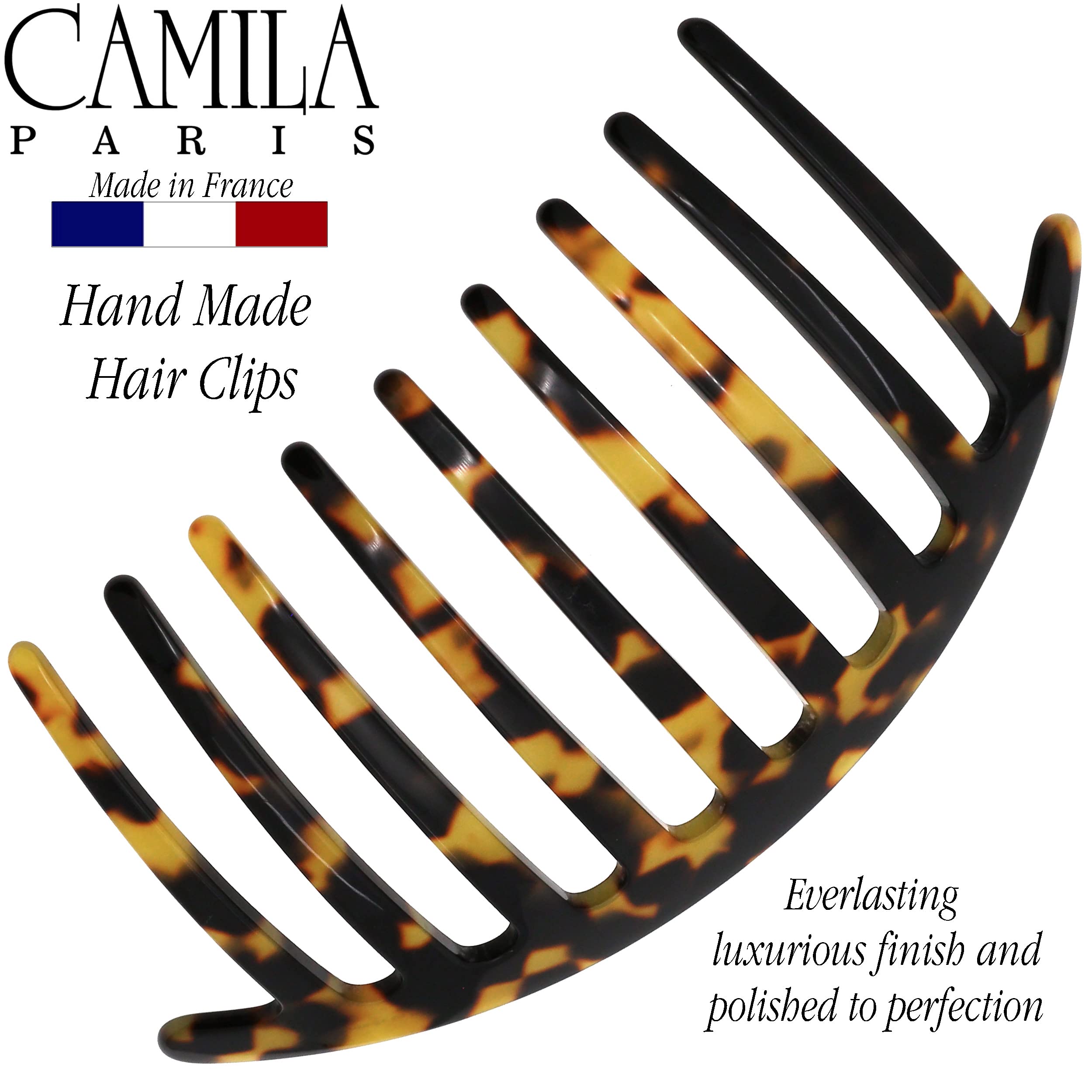 Camila Paris CP3159 French Handmade Side Comb - Rounded Hair Clip for Women | Strong Hold Hair Accessories for Bun, Chignon & Updo Styles | Made in France | Perfect for Weddings, Prom & Formal Events