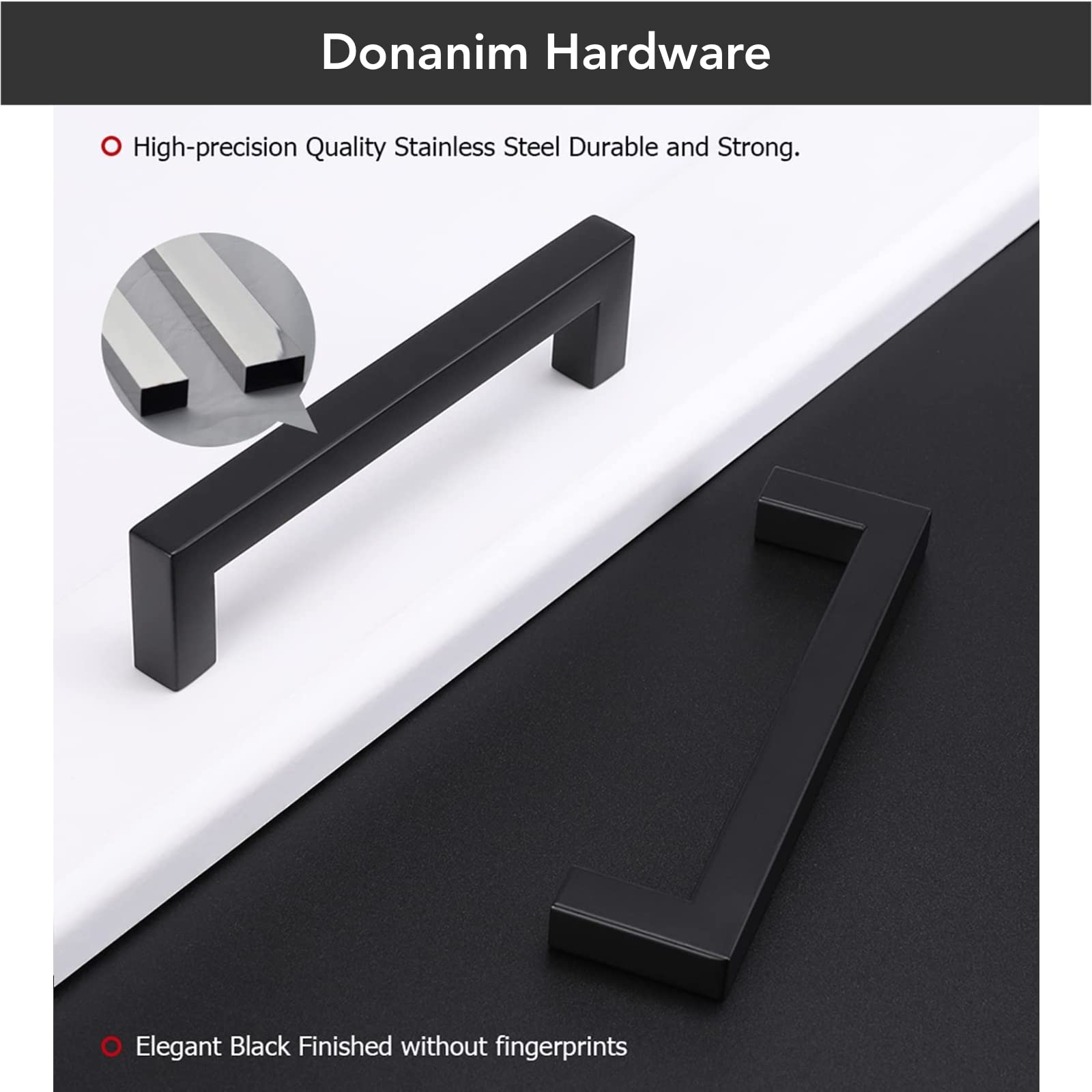 6 Pack 5 Inch Square Cabinet Handles - Matte Black Drawer Pulls for Kitchen Cabinets, Bathroom Vanity & Furniture Hardware (Perfect for Modern Home Renovation)