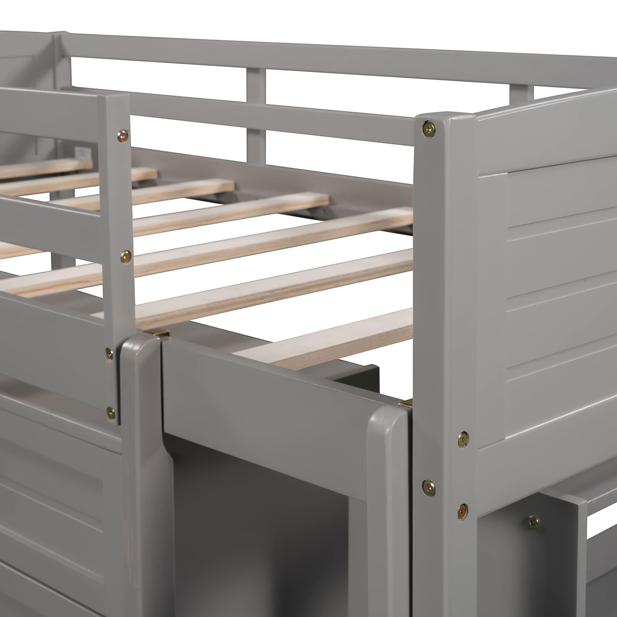 **Low Loft Bed with Slide for Kids - Twin Size Solid Wood Bed Frame with Drawers, Cabinet & Shelf - Gray (3) - Perfect for Small Bedrooms & Playrooms**