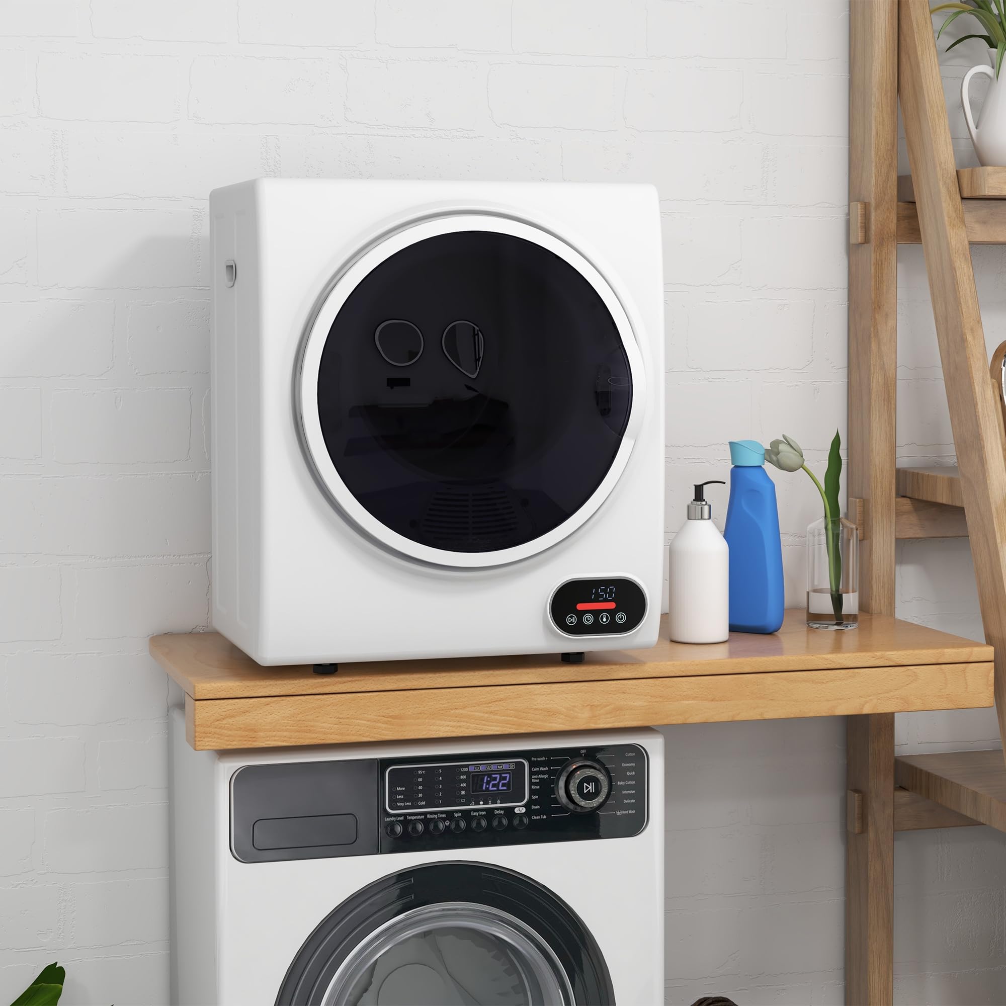 HOMCOM 1.5 cu.ft Portable Electric Clothes Dryer - Compact Stainless Steel Front Load Dryer with Intelligent Drying System, 850W 120V for Apartments, Dorms, RVs - Perfect for Small Spaces & Quick Laundry Drying - White