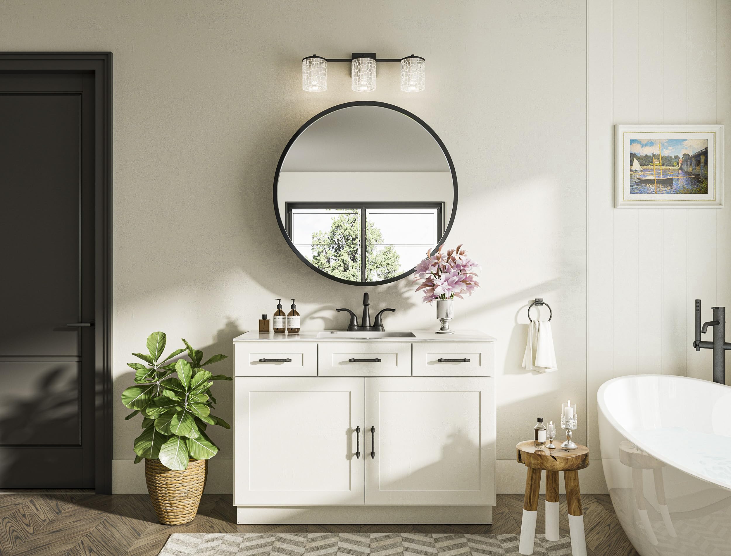 Keonjinn 26 Inch Round Black Medicine Cabinet with Mirror - Surface Mount Metal Frame Bathroom Storage - Farmhouse Style Wall Mounted Vanity Mirror with Detachable Shelves for Bathroom, Bedroom & Entryway Organization