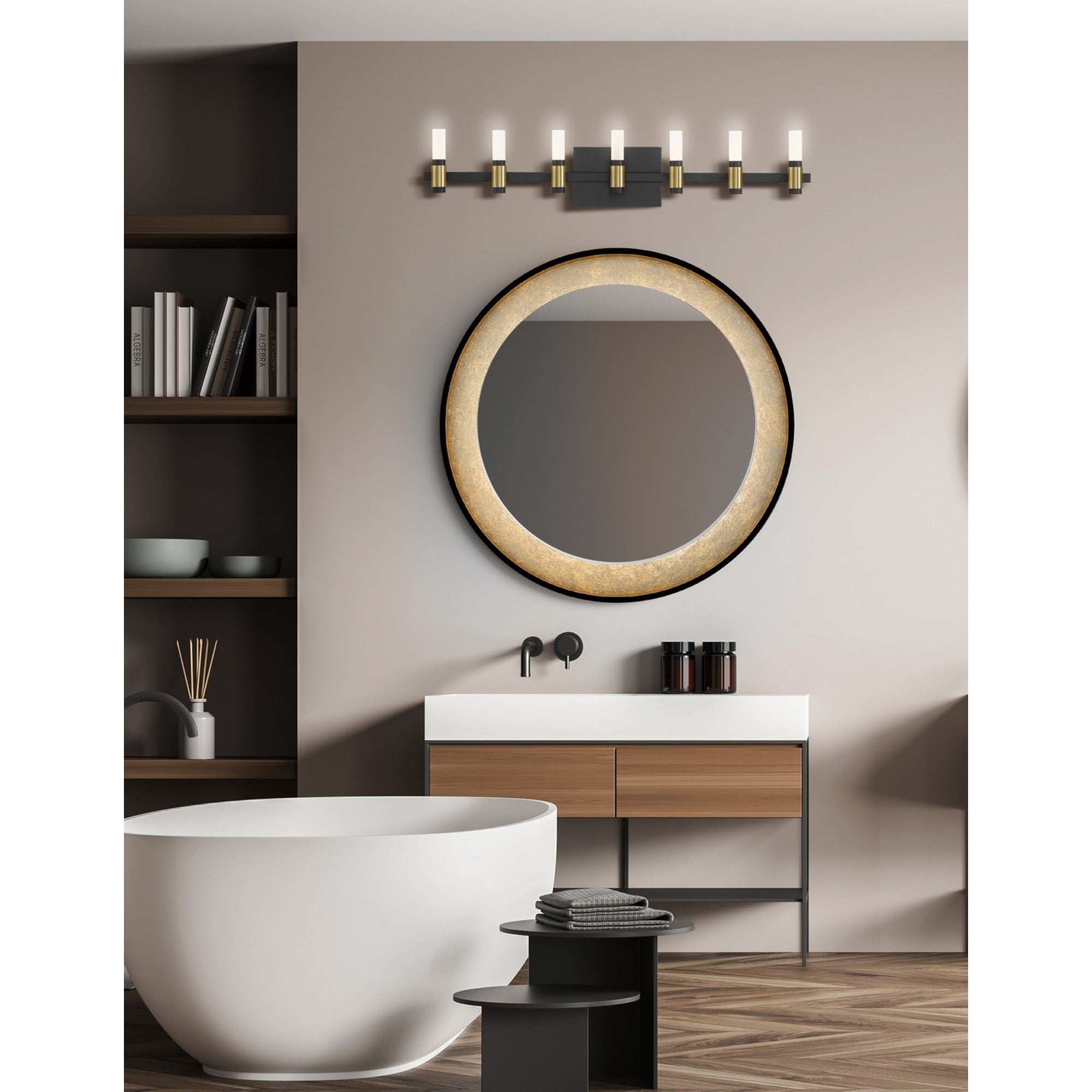 Albany 7-Light 32 LED Vanity Mirror with Silver & Black Finish - Perfect for Bathroom Makeup & Dressing Room Lighting