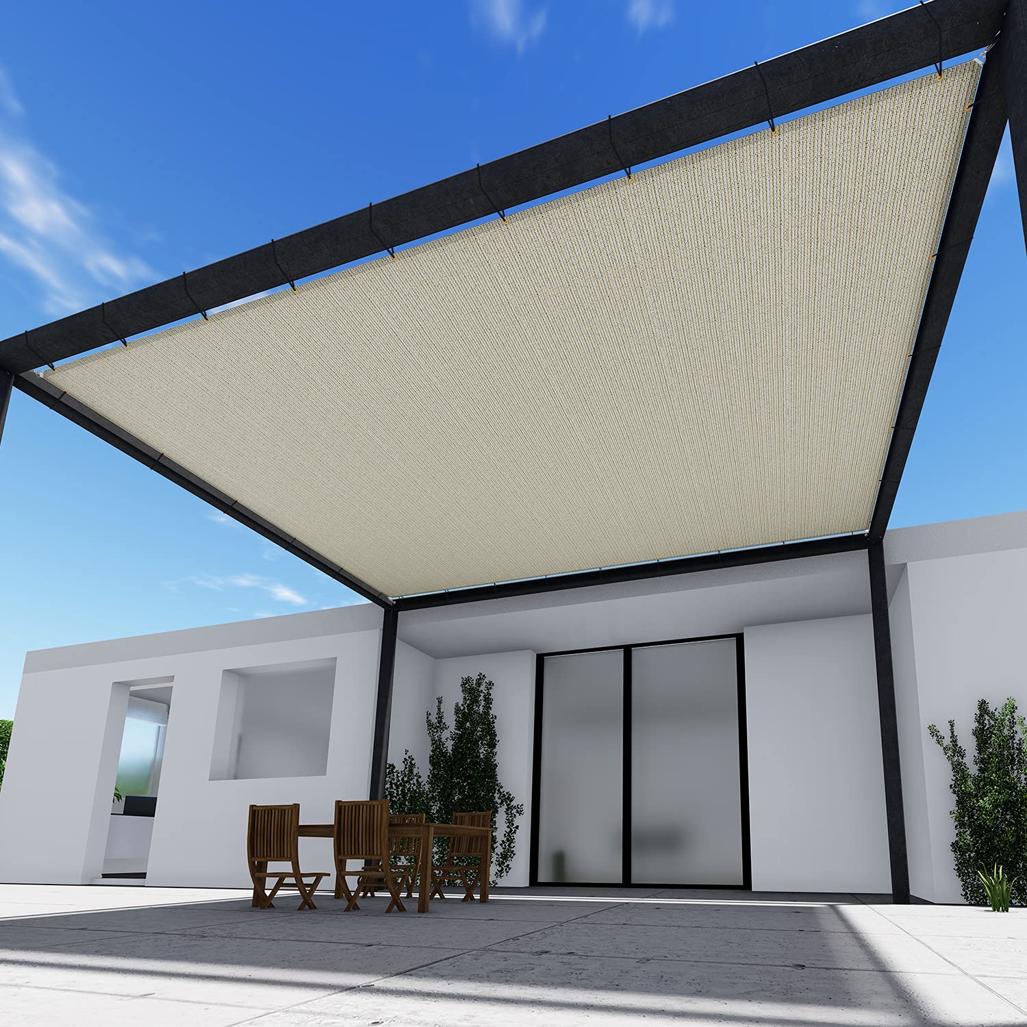 TANG Sunshades Depot 7' x 24' Rectangle Sun Shade Sail - 180 GSM Beige UV Blocking Fabric for Patio, Deck, Dock, Carport, Driveway & Pergola - Outdoor Backyard Shelter with 3-Year Warranty | Perfect for Summer BBQs, Poolside Lounging & Outdoor Entertaining