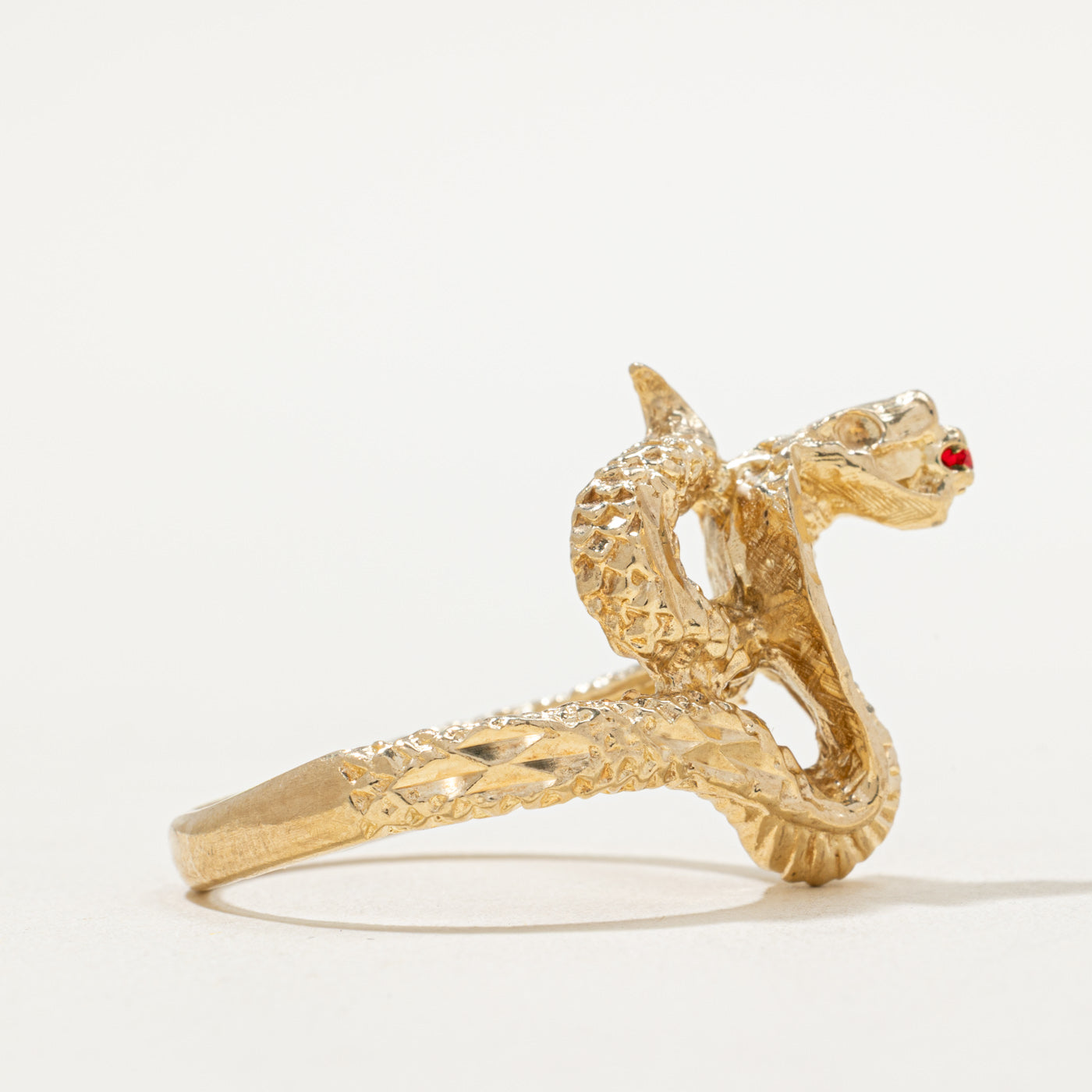 Elegant Red Glass Snake Ring with 0.03ct Sparkle - Size 12 - Perfect for Gothic Fashion, Halloween Costume & Unique Jewelry Gift