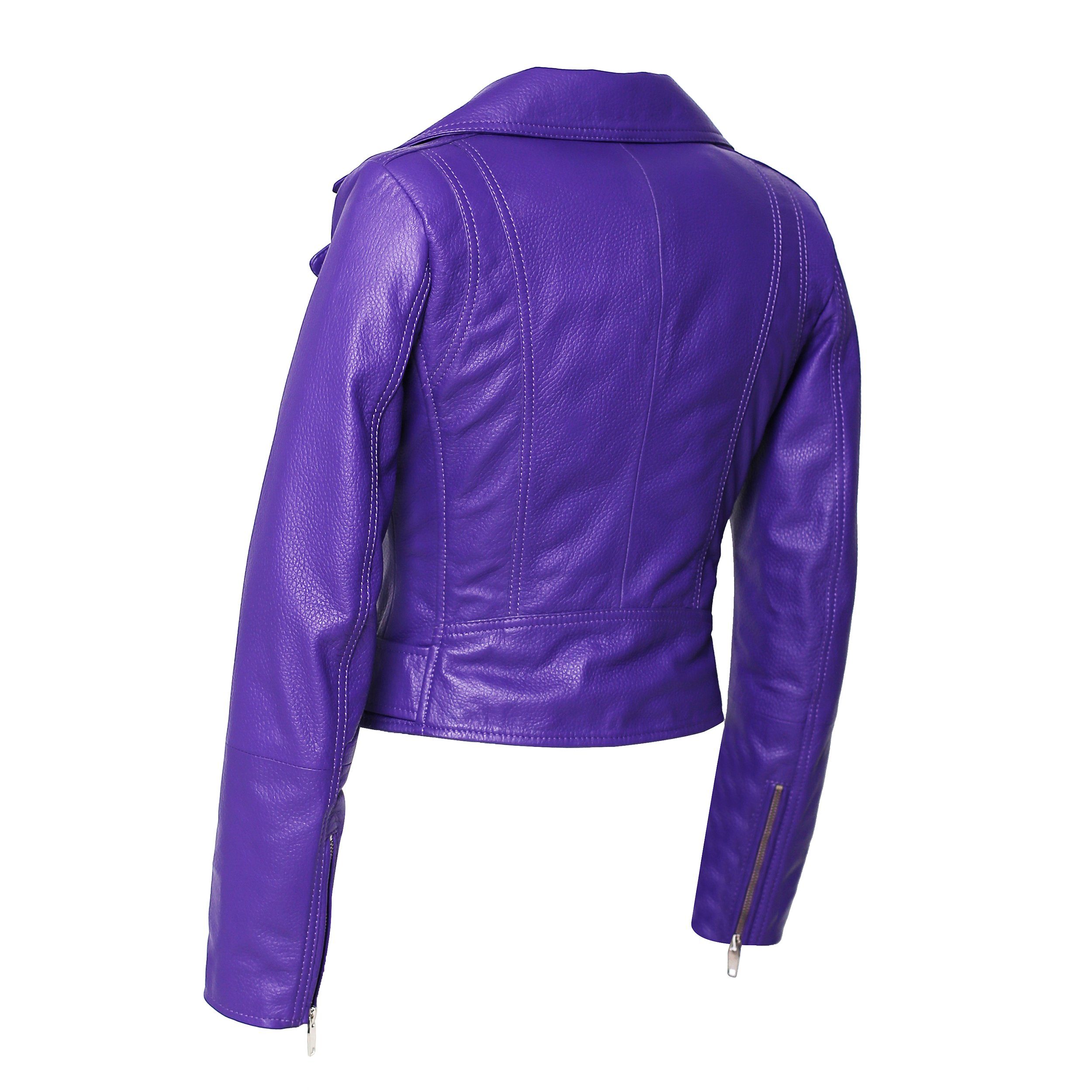Women's Purple Nappa Leather Jacket - Moto Style with Deerskin Embossed Print | Perfect for Biker Fashion, Night Out & Casual Wear