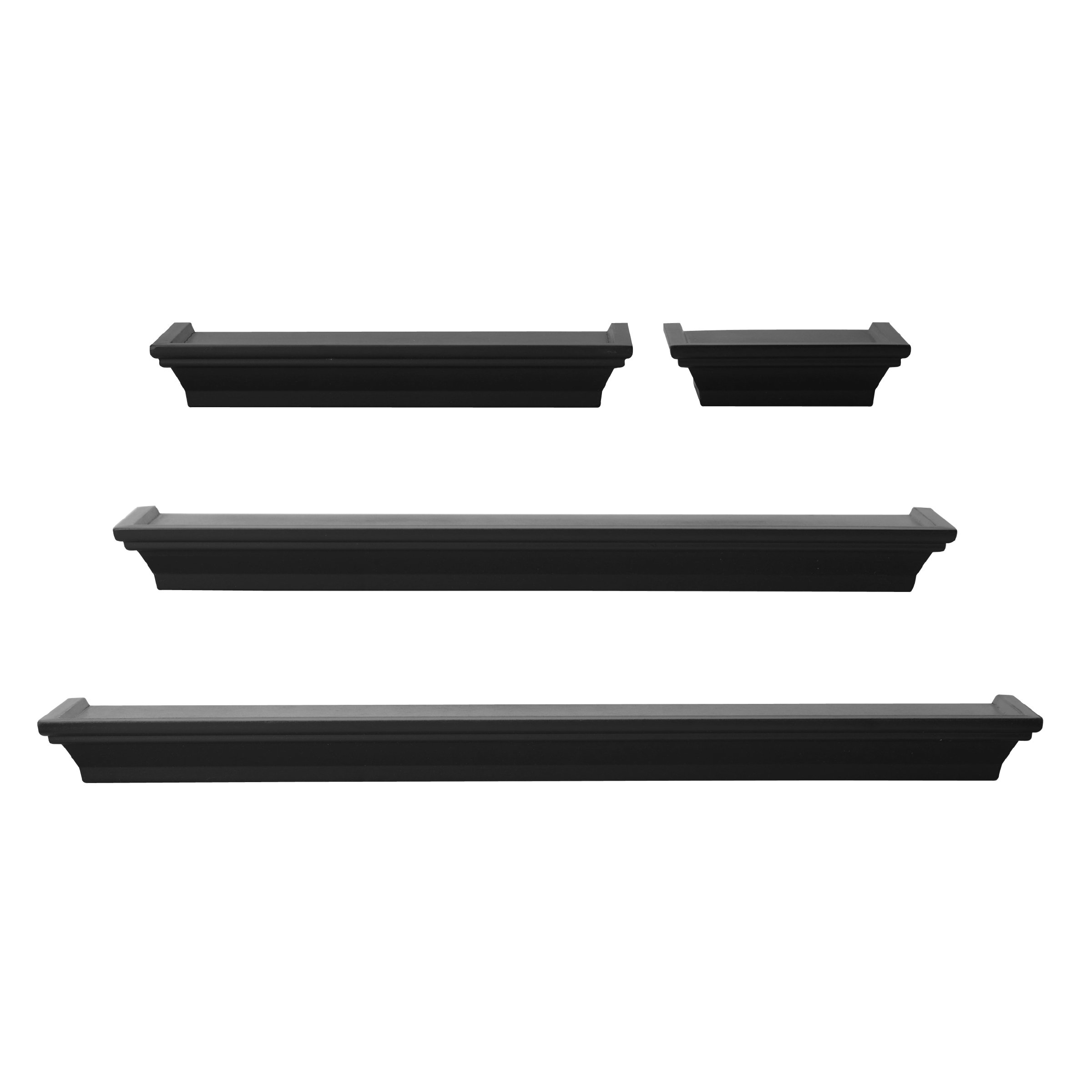 Melannco Floating Wall Shelves Set of 4 - Modern Black Wall Shelves for Bedroom, Living Room, Bathroom, Kitchen & Nursery - Space Saving Storage Solution for Home Decor, Books & Display Items