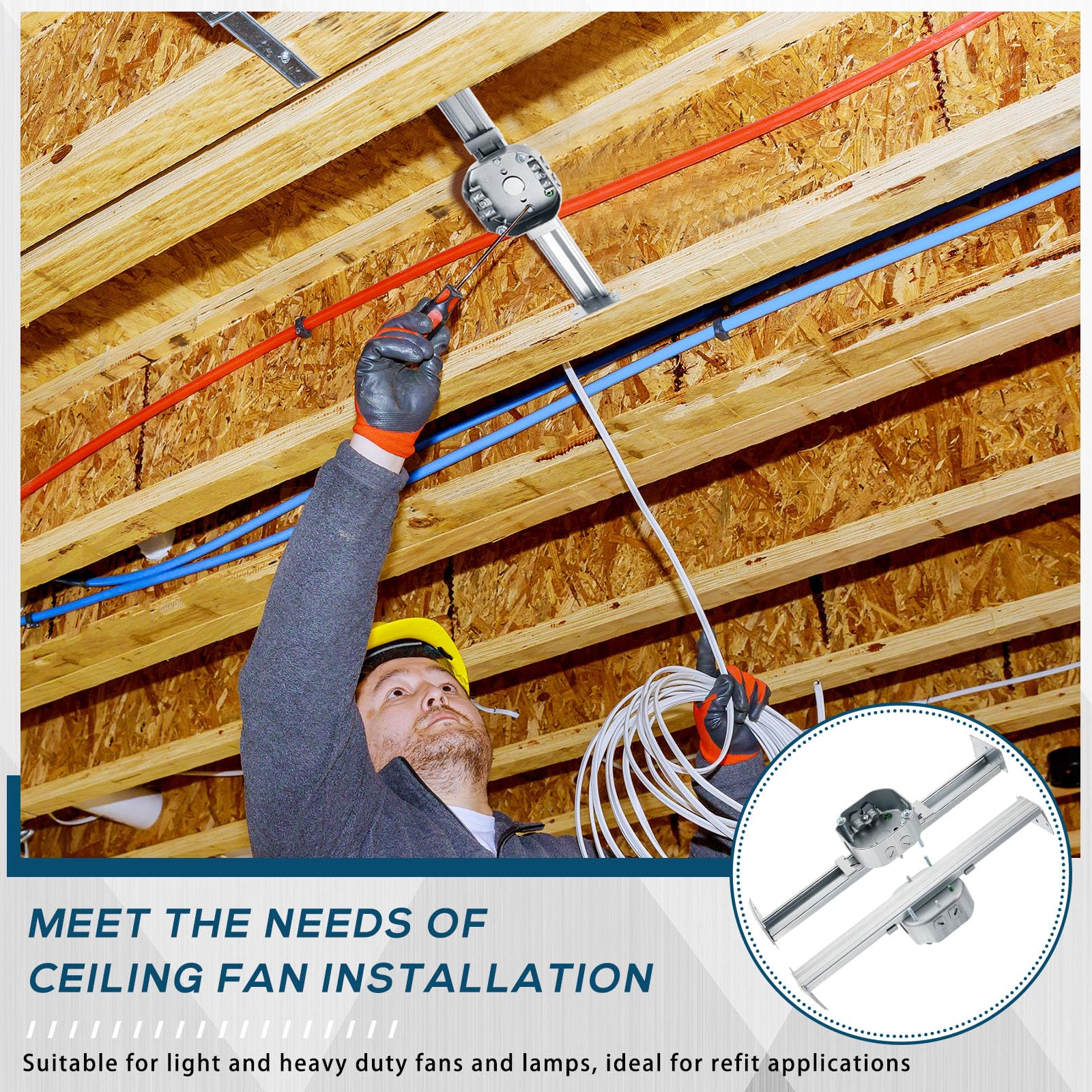 Therwen 4-Pack Adjustable Ceiling Fan Mounting Brackets - 14.2 Inch Electrical Box Braces for Secure Fan & Light Fixture Installation - Perfect for Home, Bedroom & Living Room Ceiling Fan Setup