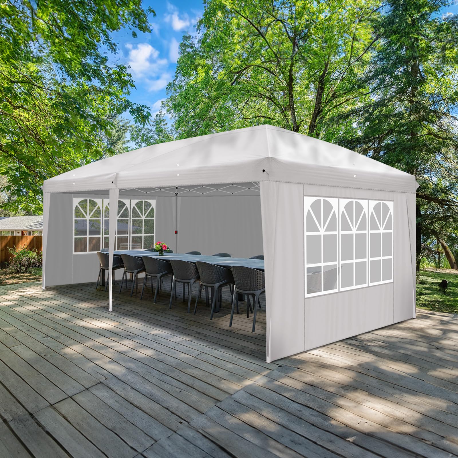 10' x 20' Pop Up Canopy Tent with Removable Sidewalls & Carry Bag - Waterproof Instant Shelter with Transparent Windows - Portable Easy Setup Canopy for Commercial Use, Backyard Parties, Outdoor Events & Patio Gatherings - Perfect for Weddings, Farmers Markets & Beach Picnics (White)