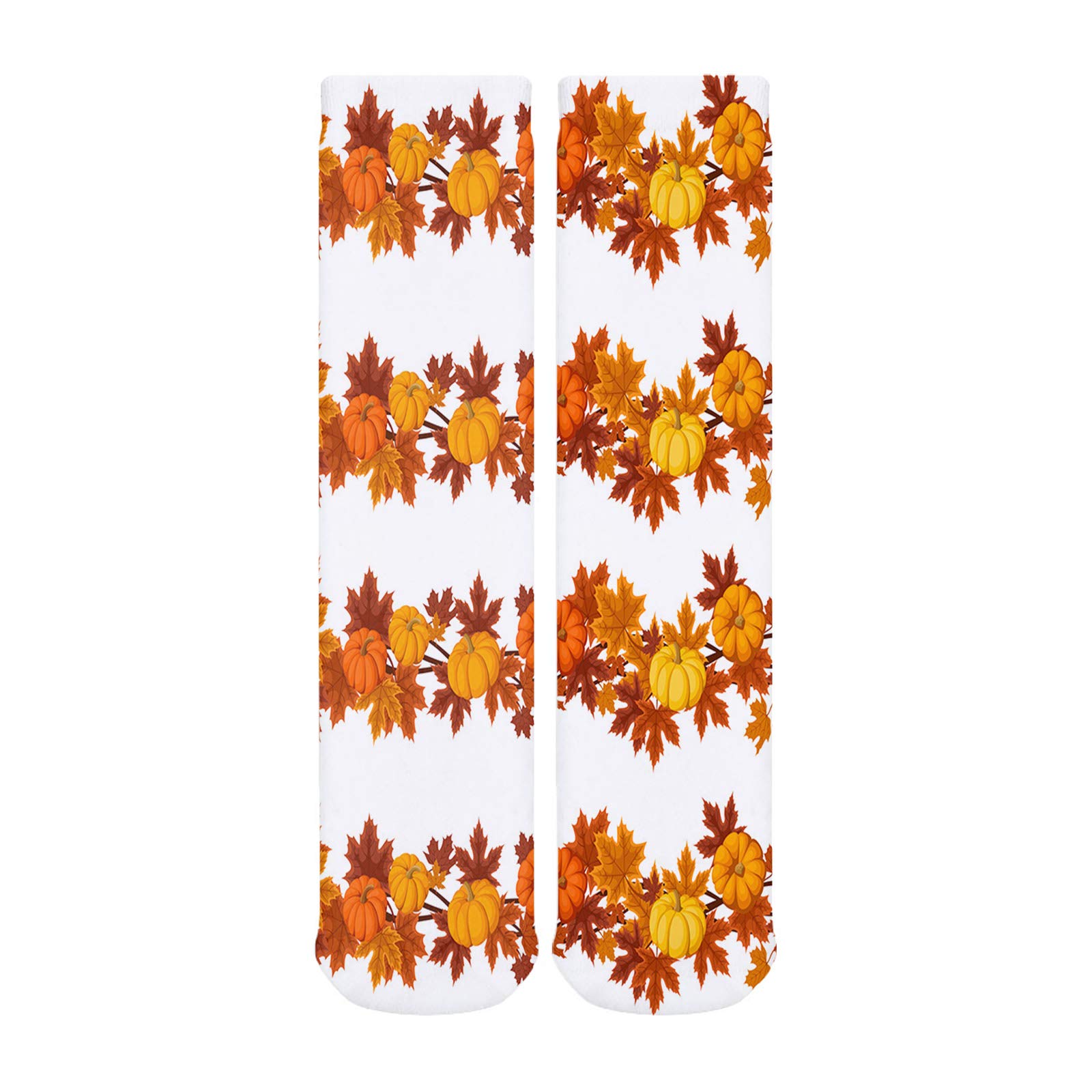 Best Compression Socks for Women & Men - Knee High Support Socks with Fall Pumpkin Leaves Design - Perfect for Thanksgiving, Travel, Nursing & Varicose Vein Relief