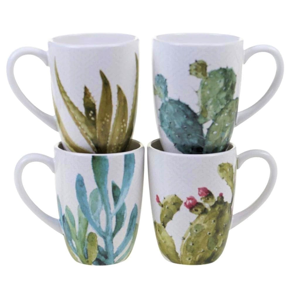 16-Piece Succulent & Cactus Print Dinnerware Set - Elegant Botanical Tableware for Home Dining, Parties & Kitchen Decor