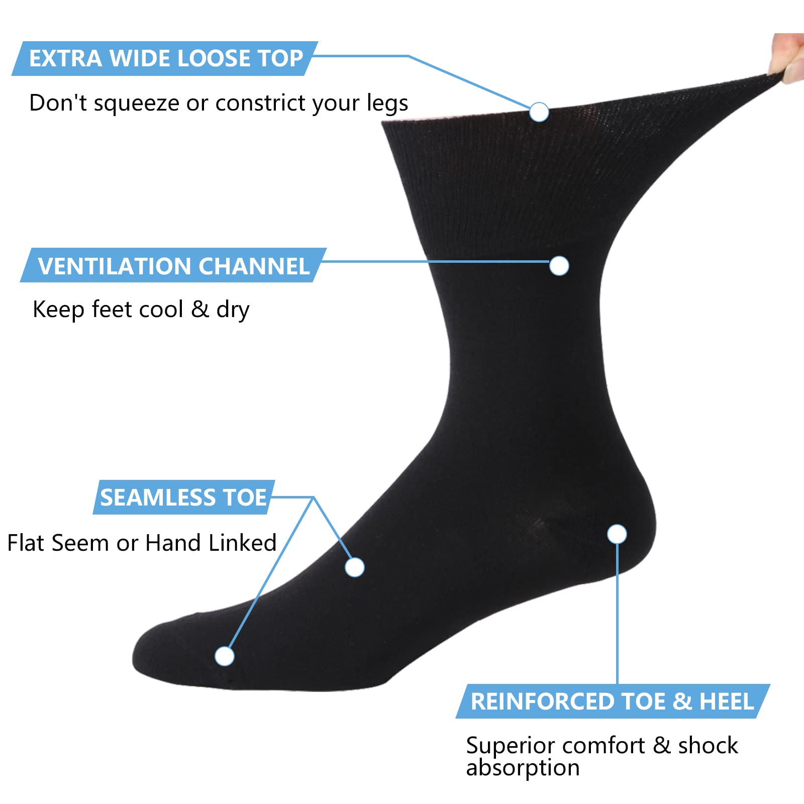 Forcool Non-Binding Diabetic Socks for Men & Women - Soft Cotton Crew Socks (M/L/XL, 3/6 Pairs) - Comfortable Non-Slip Socks for Diabetes, Swollen Feet & All-Day Wear
