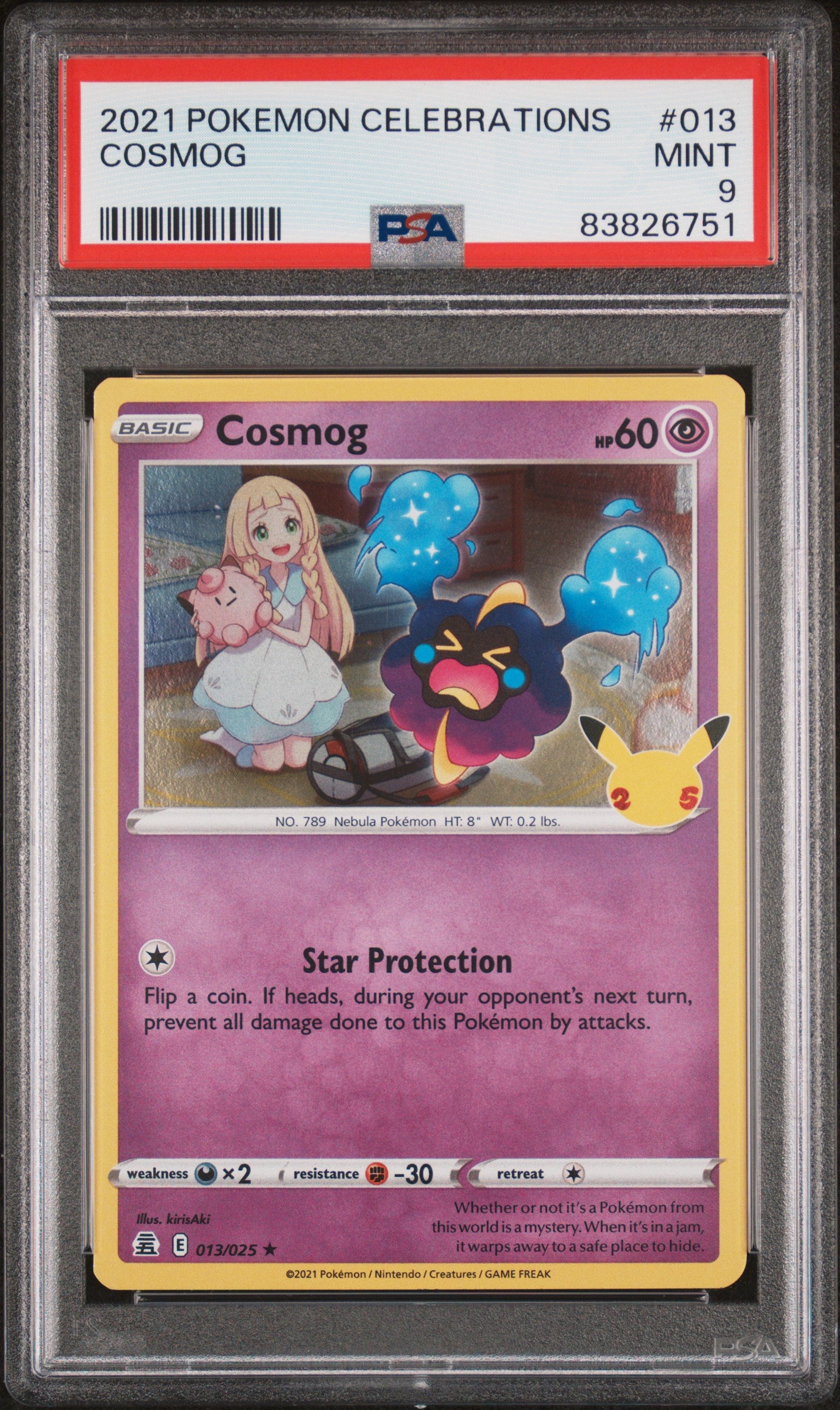2021 Pokemon Celebrations Cosmog #13 PSA 9 Graded Card - Perfect for Collectors, Gaming Enthusiasts & Pokemon Battles