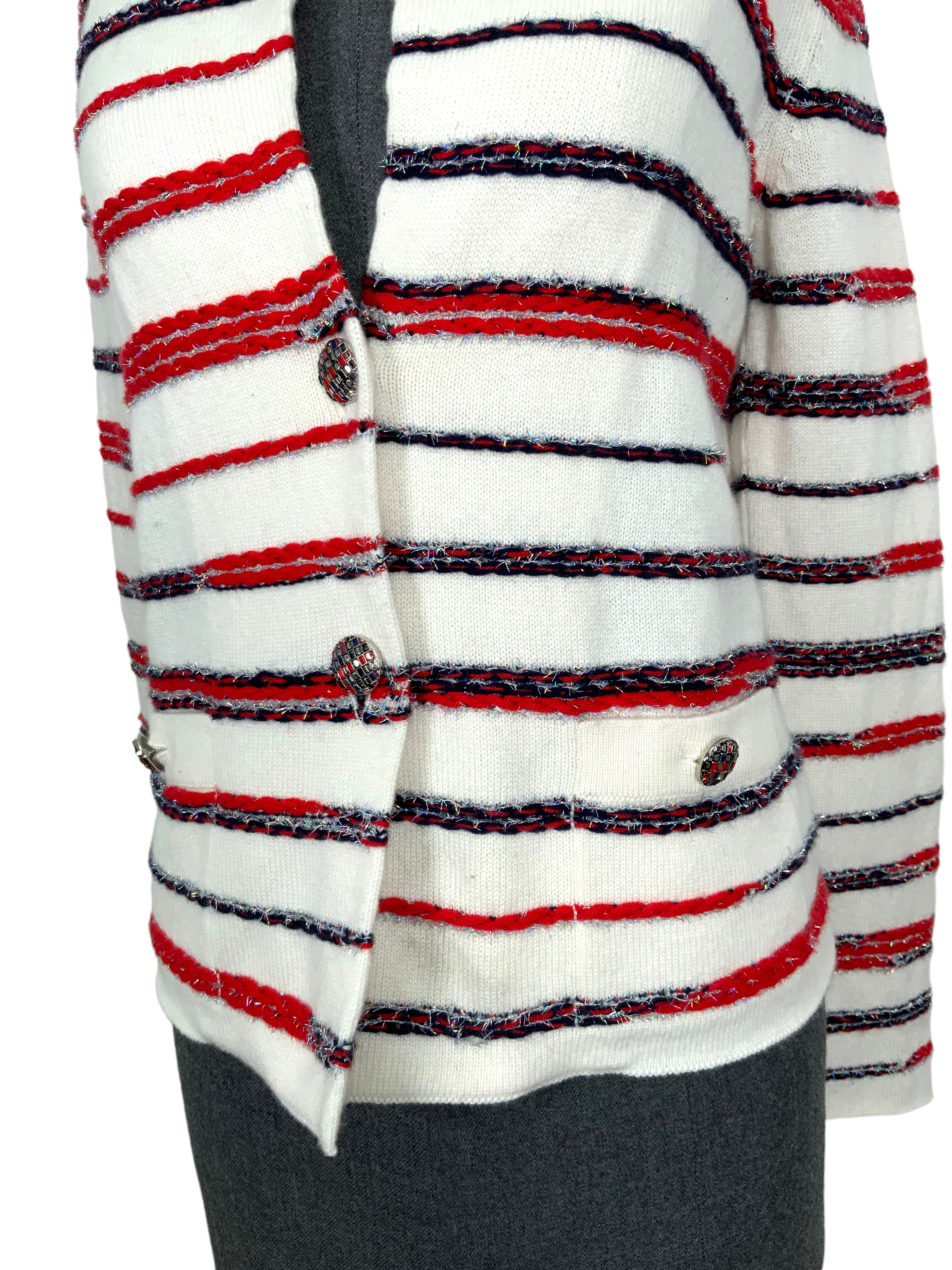 CHANEL 20S Striped Cashmere Jacket Women's Size S New Luxury Knitwear for Fall Winter Fashion | Perfect for Office Wear, Date Night & Special Occasions